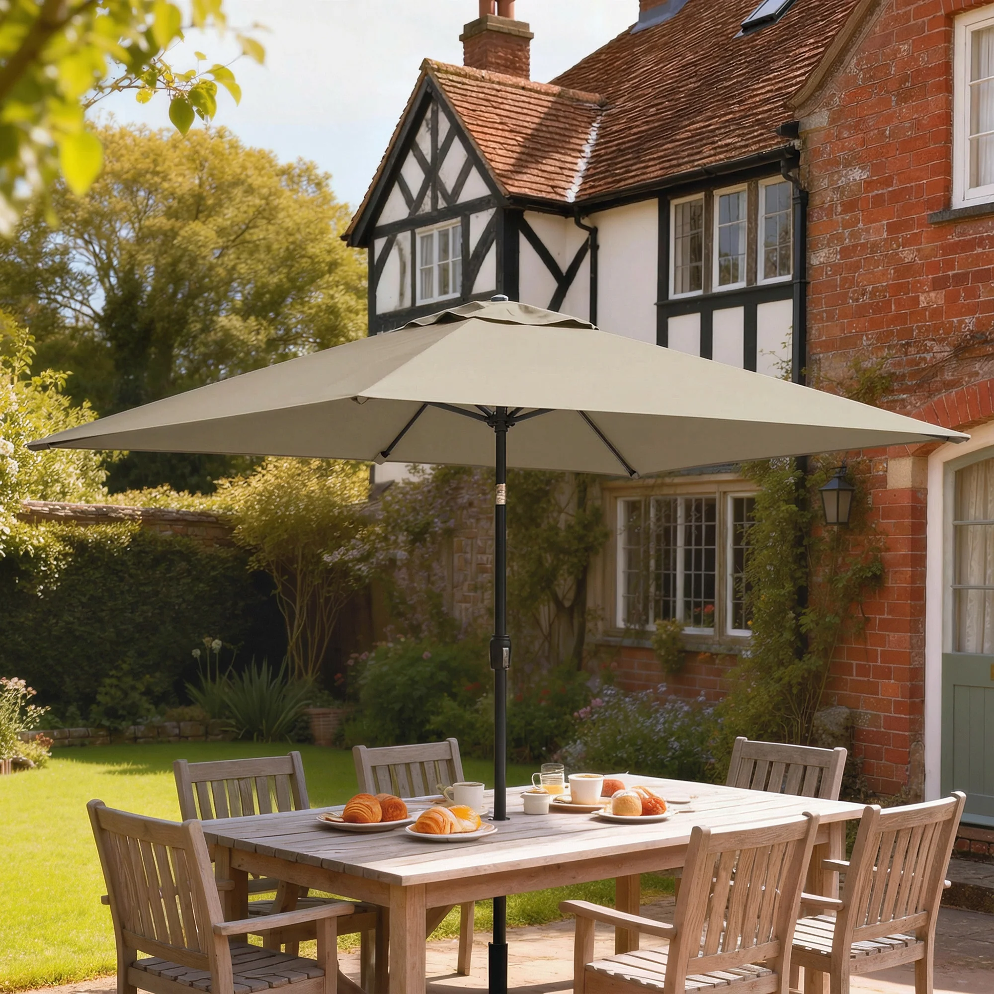Outsunny Garden Parasol, Outdoor Umbrella With Tilt Function, Khaki - Image 2