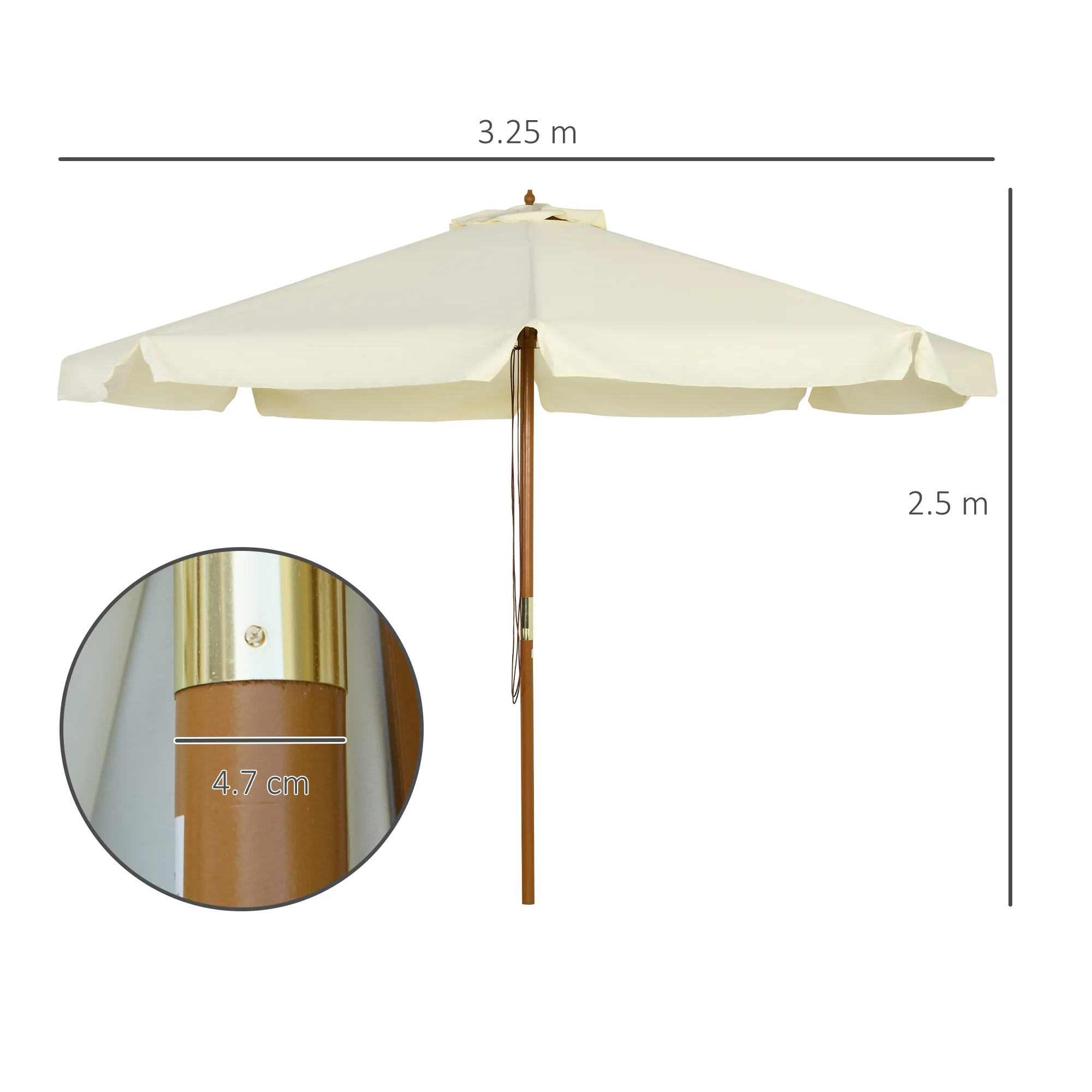 Outsunny Garden Parasol Patio Umbrella With Ruffles And Wooden Pole Beige - Image 5