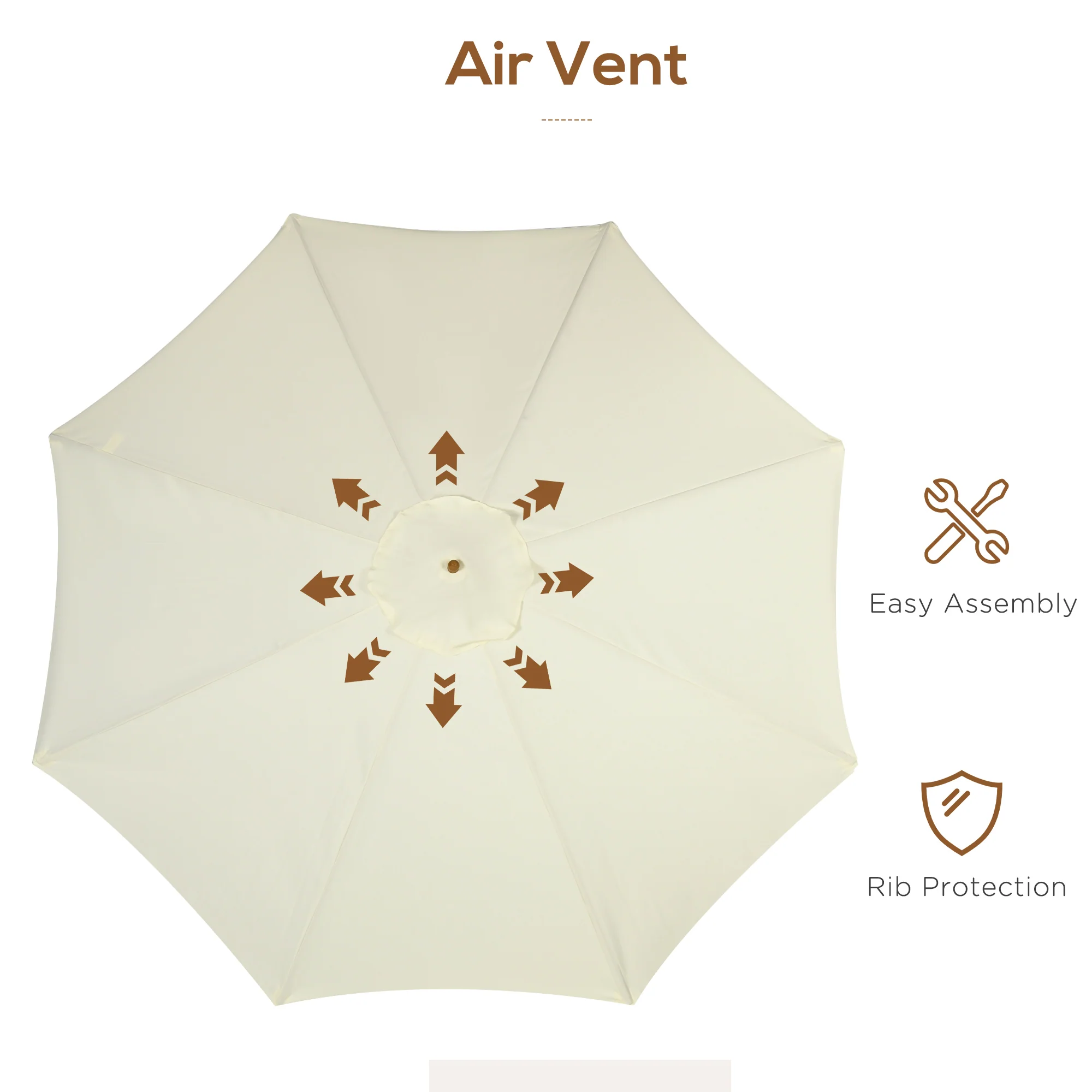 Outsunny Garden Parasol Patio Umbrella With Ruffles And Wooden Pole Beige - Image 6