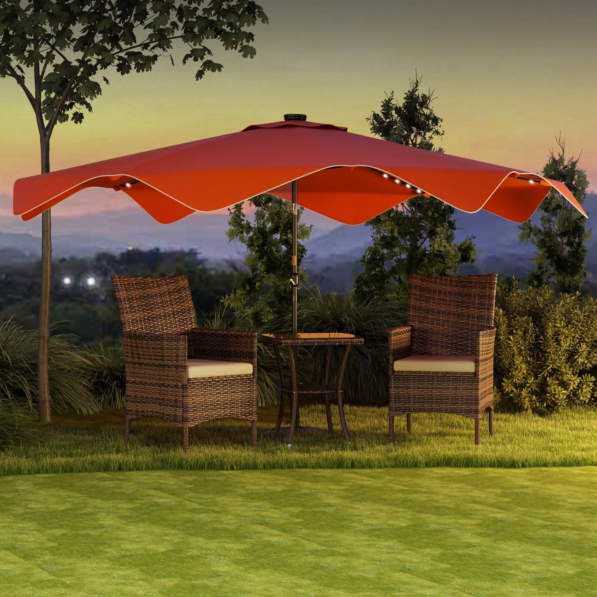 Outsunny Garden Parasol Umbrella with LED Lights and Tilt, Table Umbrella - Image 2