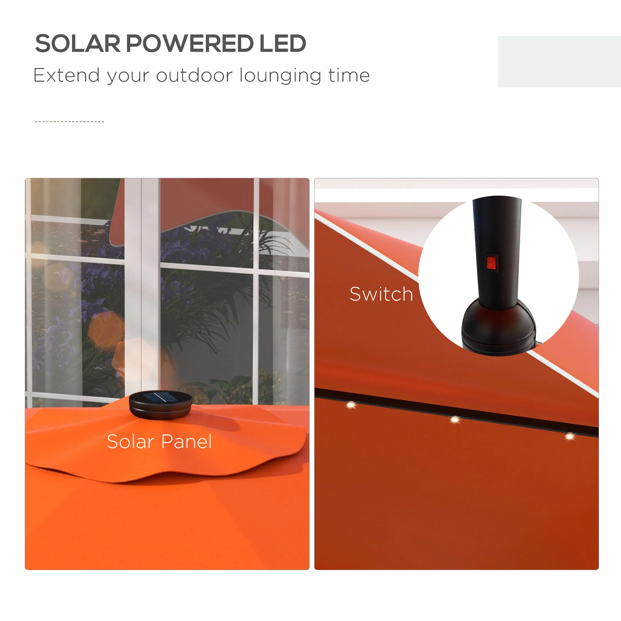 Outsunny Garden Parasol Umbrella with LED Lights and Tilt, Table Umbrella - Image 3