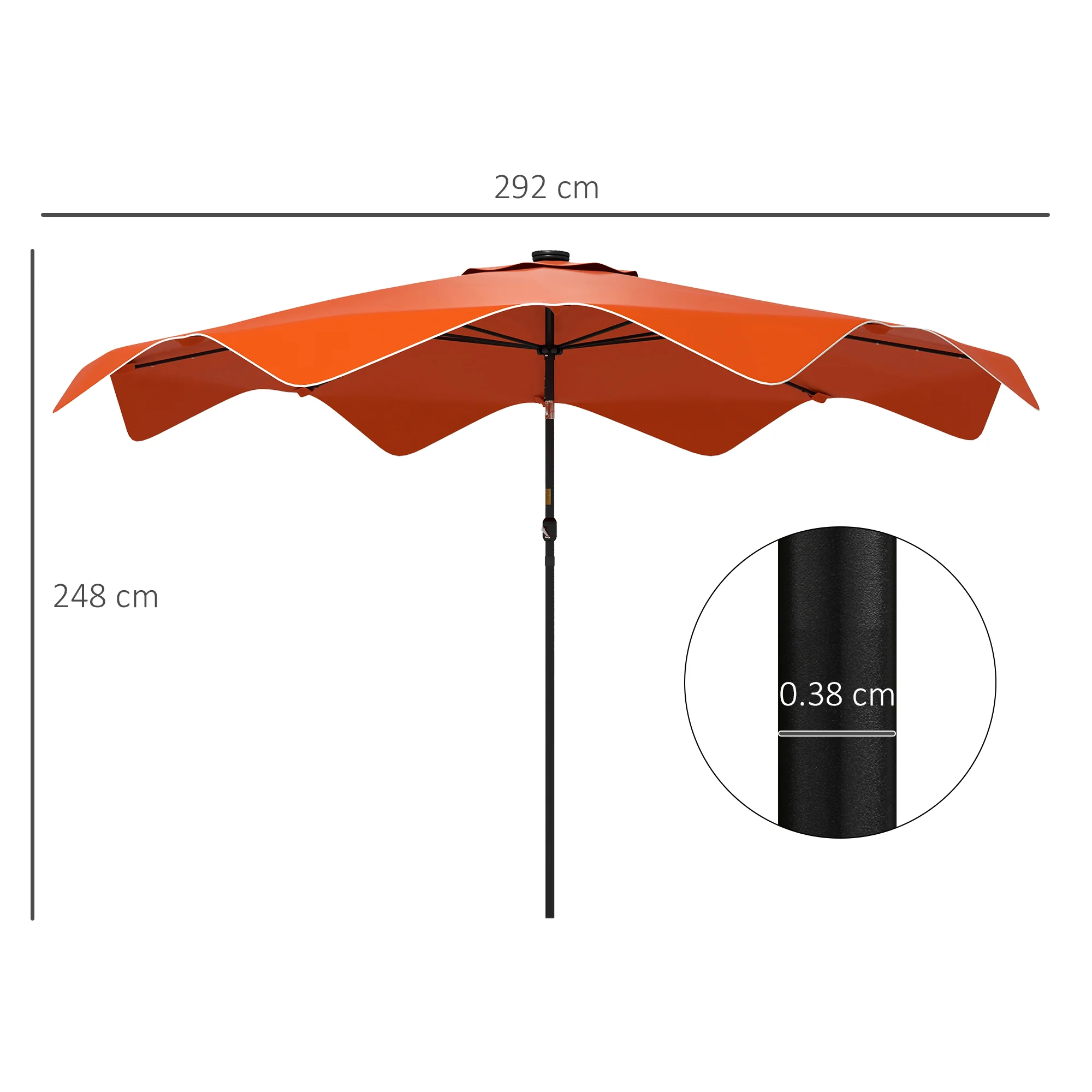 Outsunny Garden Parasol Umbrella with LED Lights and Tilt, Table Umbrella - Image 5