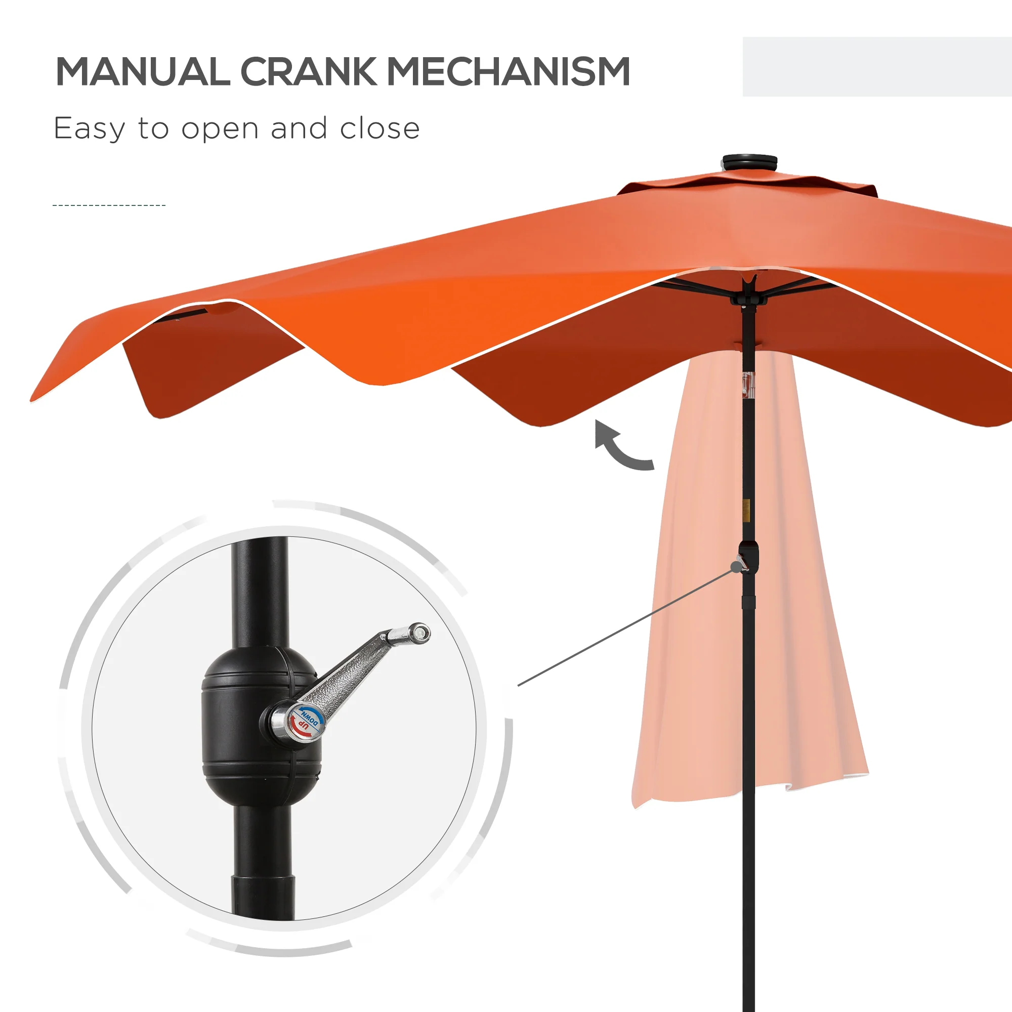 Outsunny Garden Parasol Umbrella with LED Lights and Tilt, Table Umbrella - Image 7