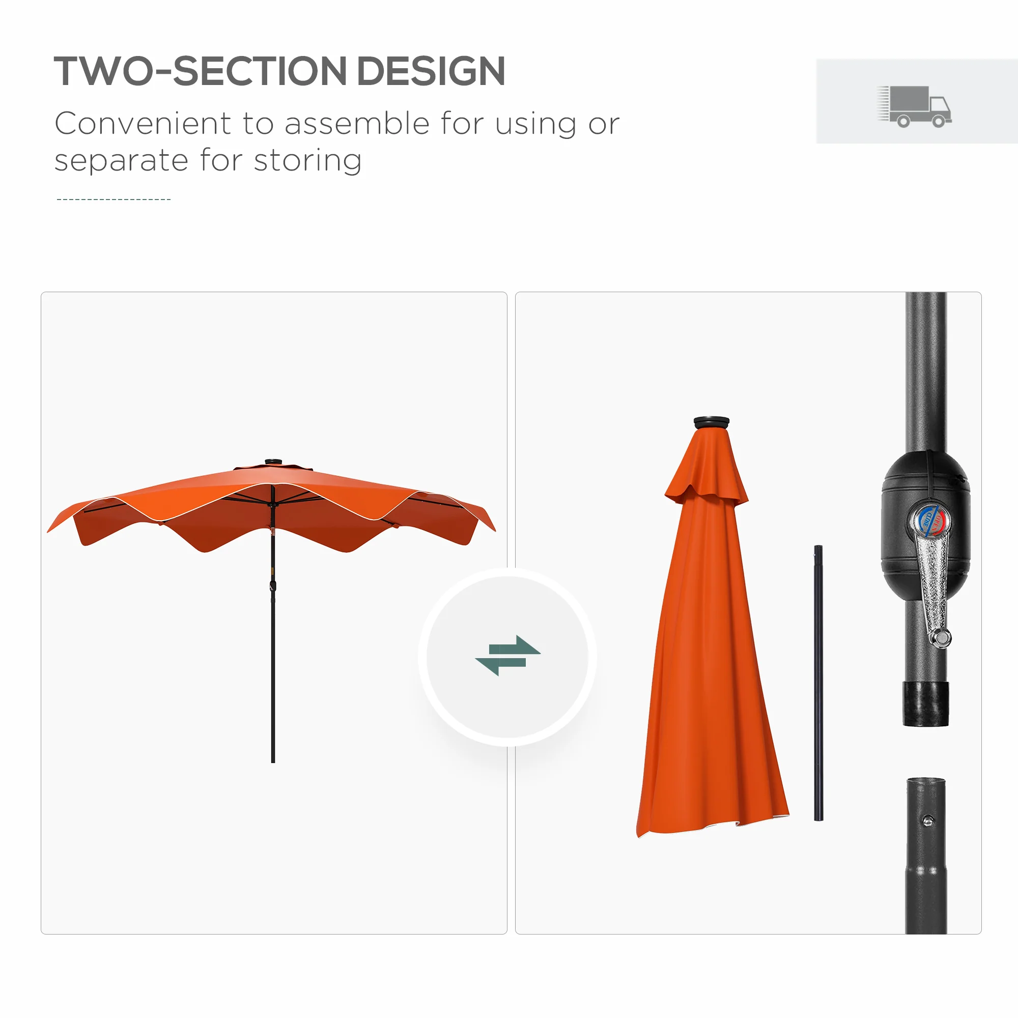Outsunny Garden Parasol Umbrella with LED Lights and Tilt, Table Umbrella - Image 8