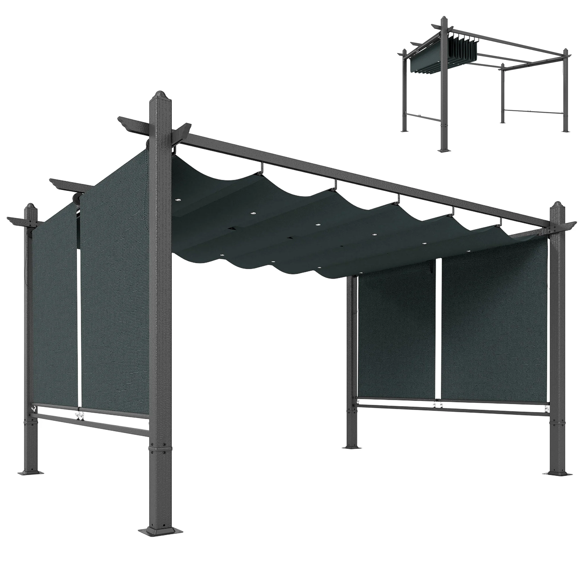 Outsunny Garden Pergola with Retractable Roof Canopy, Dark Grey