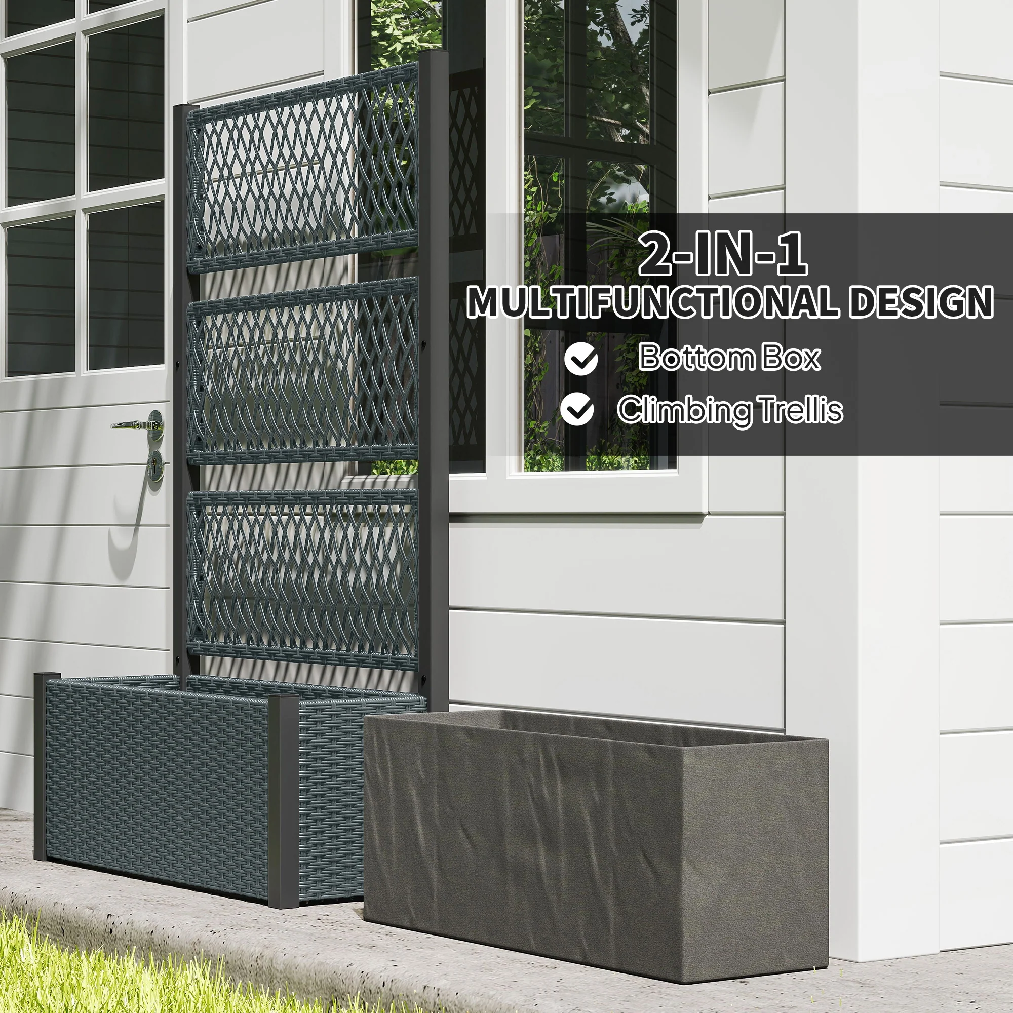 Outsunny Garden Planter Box With Trellis, Rattan Raised Bed - Image 4