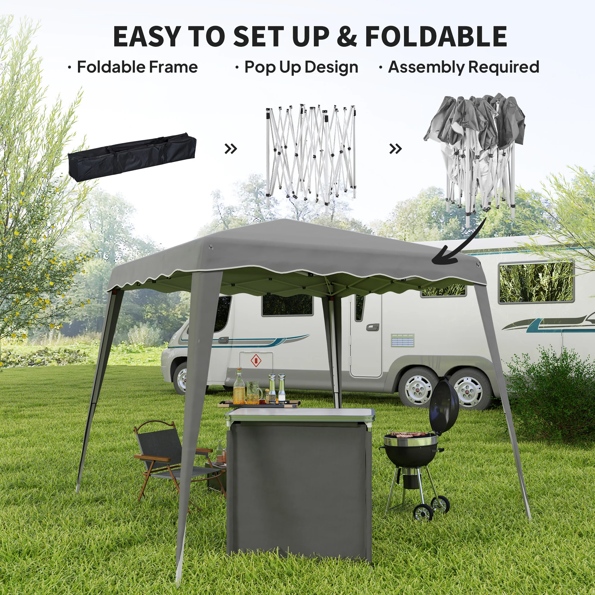 Outsunny Garden Pop up Gazebo Tent Party Water-resistant 2.5 x 2.5M Grey - Image 3