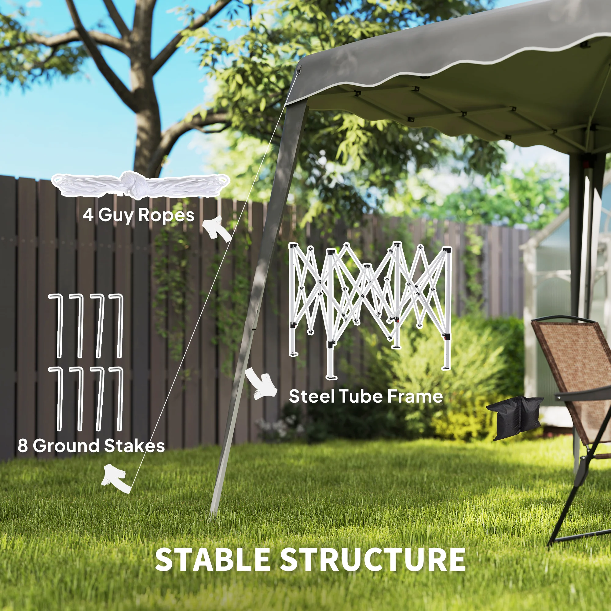 Outsunny Garden Pop up Gazebo Tent Party Water-resistant 2.5 x 2.5M Grey - Image 6
