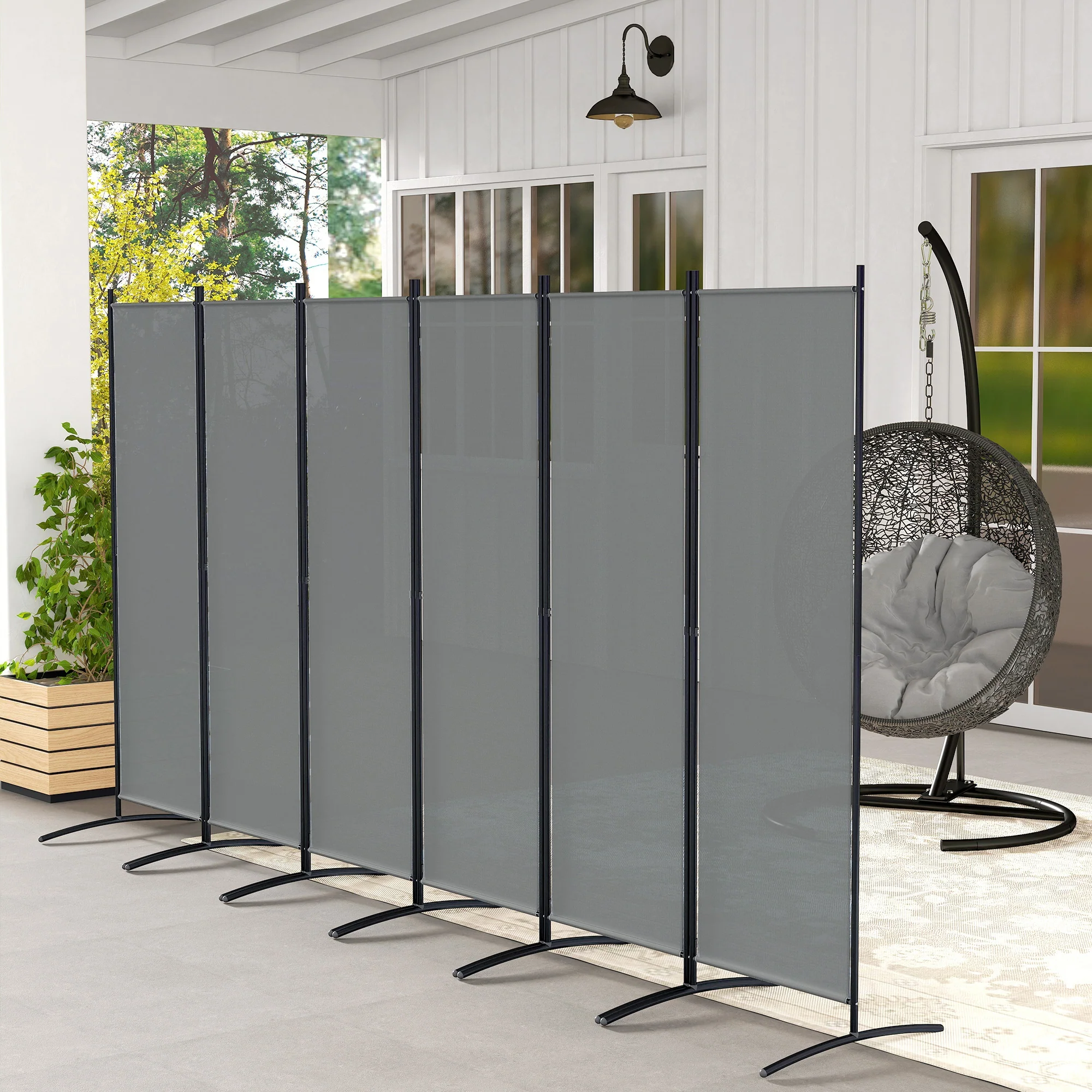 Outsunny Garden Privacy Screen Foldable 6 Panel Room Divider, Dark Grey - Image 2