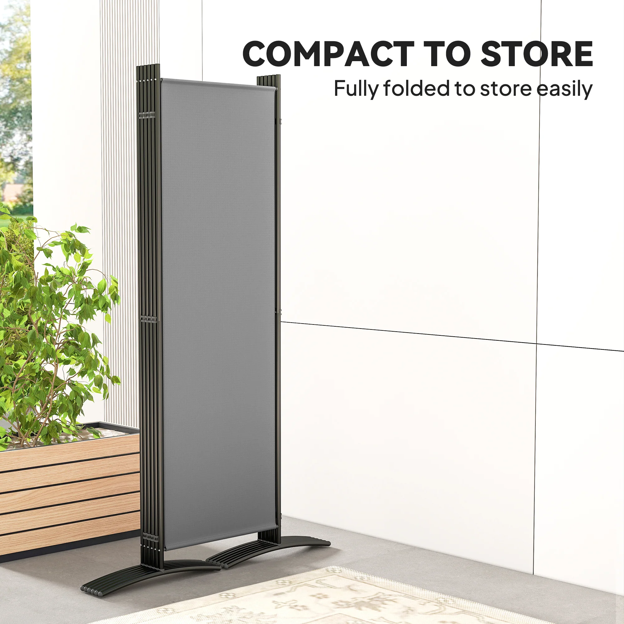 Outsunny Garden Privacy Screen Foldable 6 Panel Room Divider, Dark Grey - Image 4