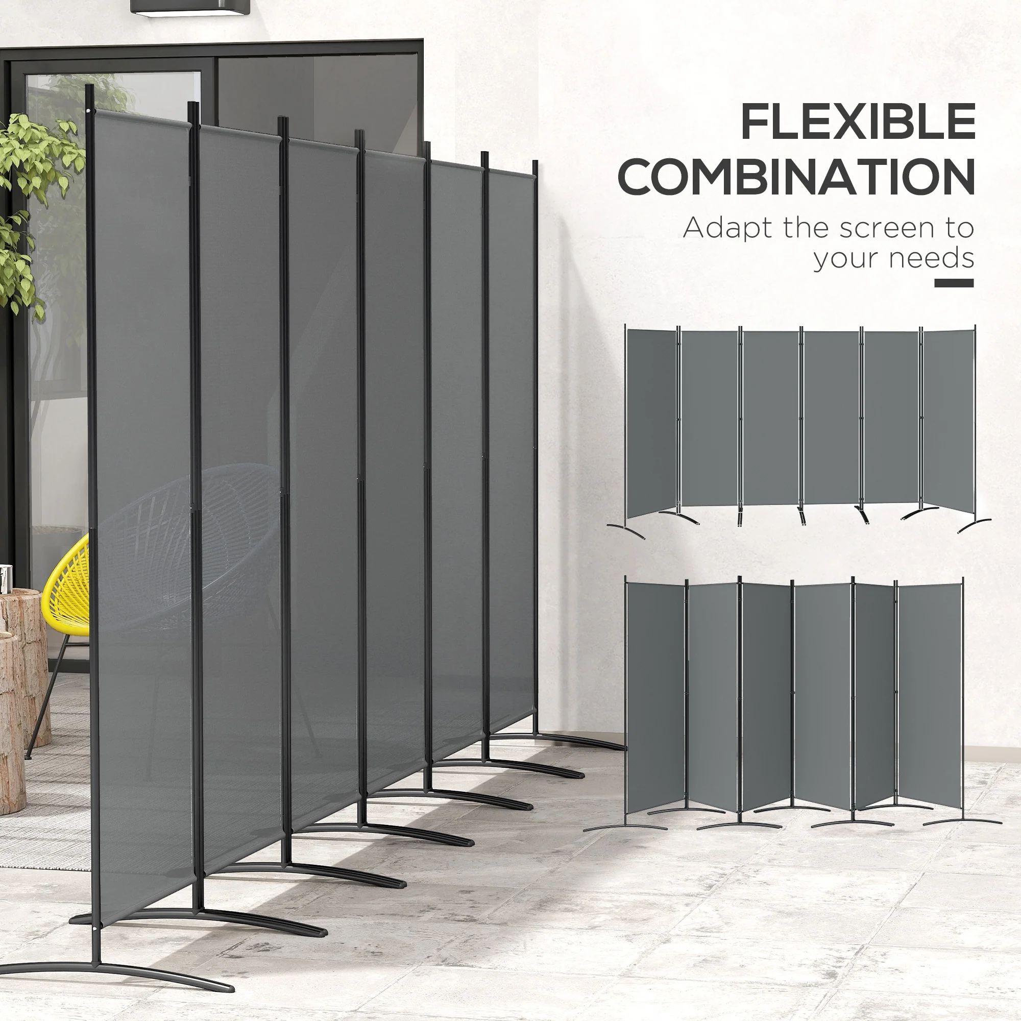 Outsunny Garden Privacy Screen Foldable 6 Panel Room Divider, Dark Grey - Image 6