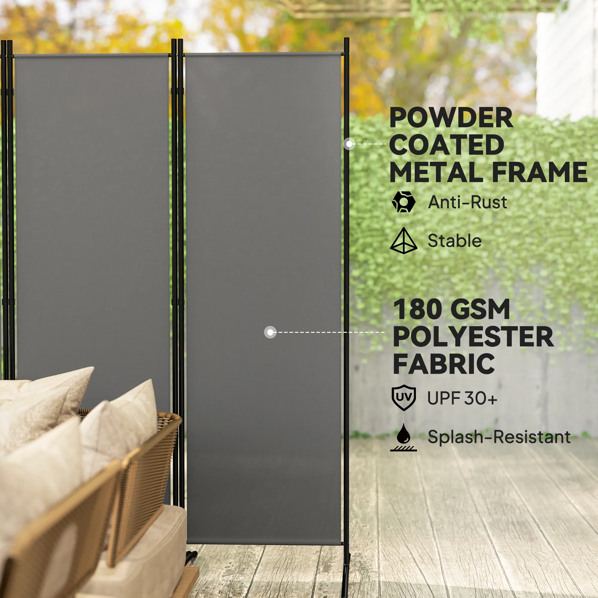 Outsunny Garden Privacy Screen Foldable 6 Panel Room Divider, Dark Grey - Image 7