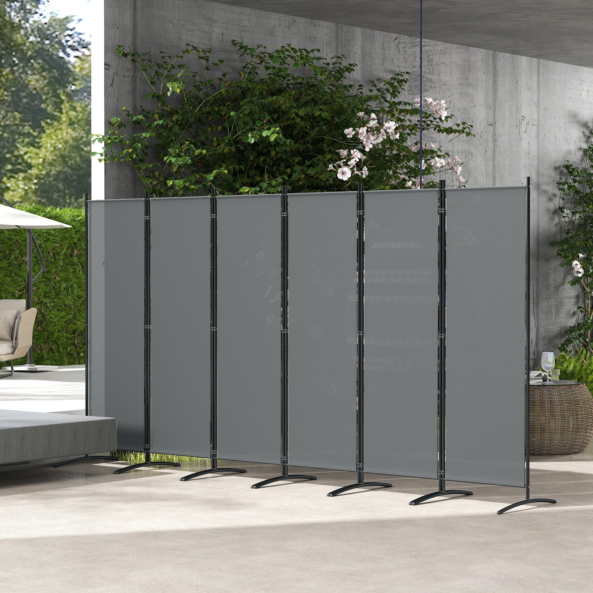 Outsunny Garden Privacy Screen Foldable 6 Panel Room Divider, Dark Grey - Image 8
