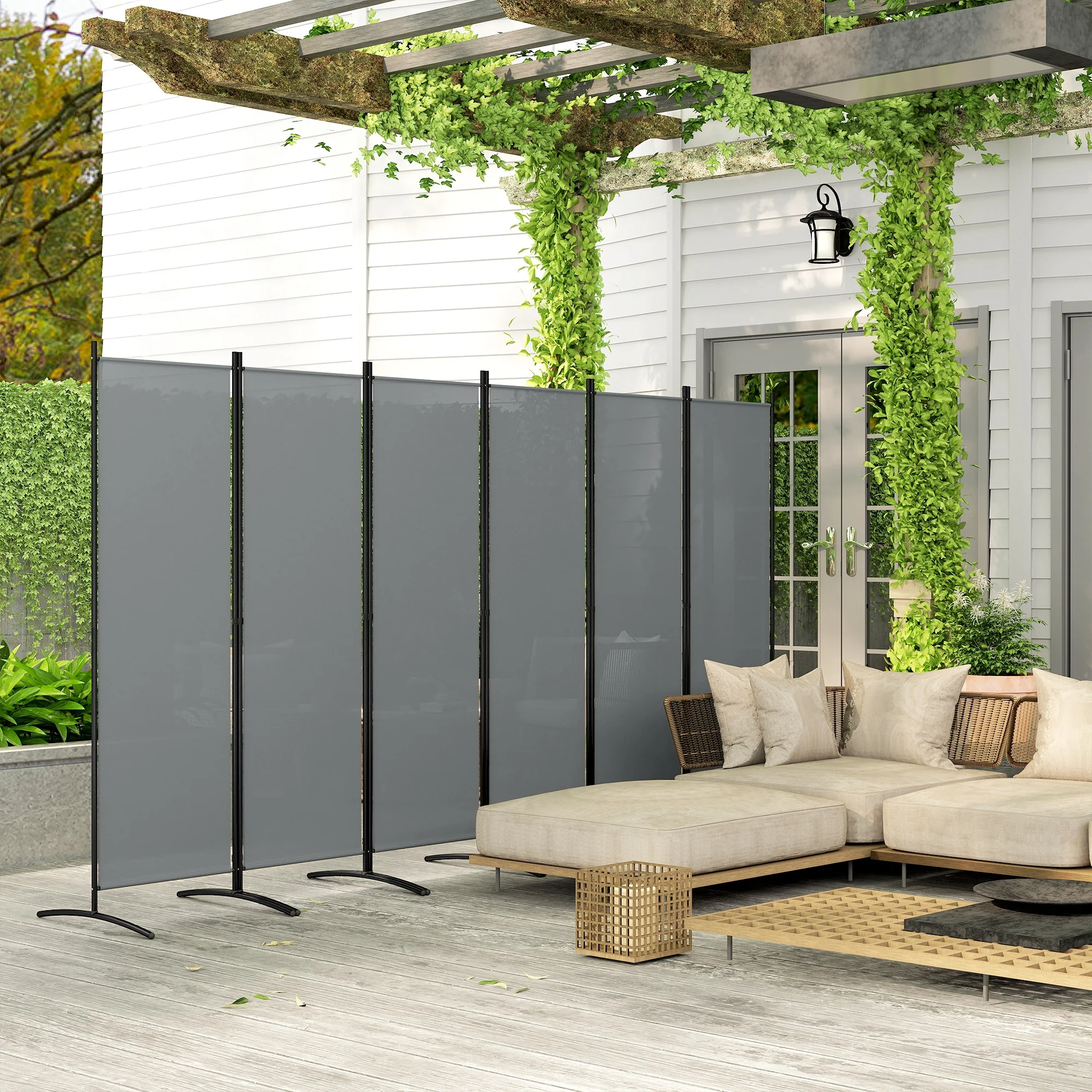 Outsunny Garden Privacy Screen Foldable 6 Panel Room Divider, Dark Grey - Image 9