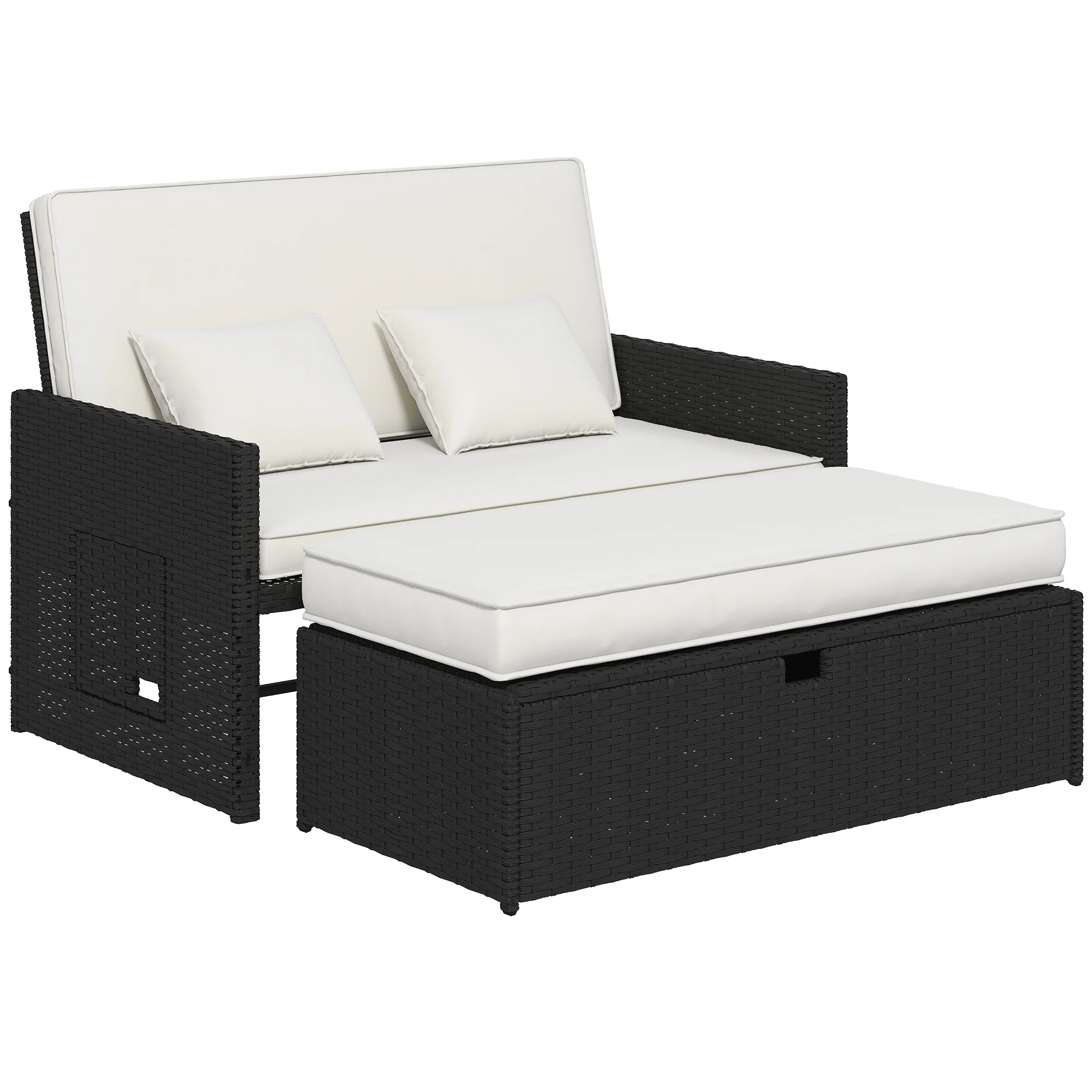 Outsunny Garden Rattan Furniture Set 2 Seater Patio Sun Lounger Daybed Cream