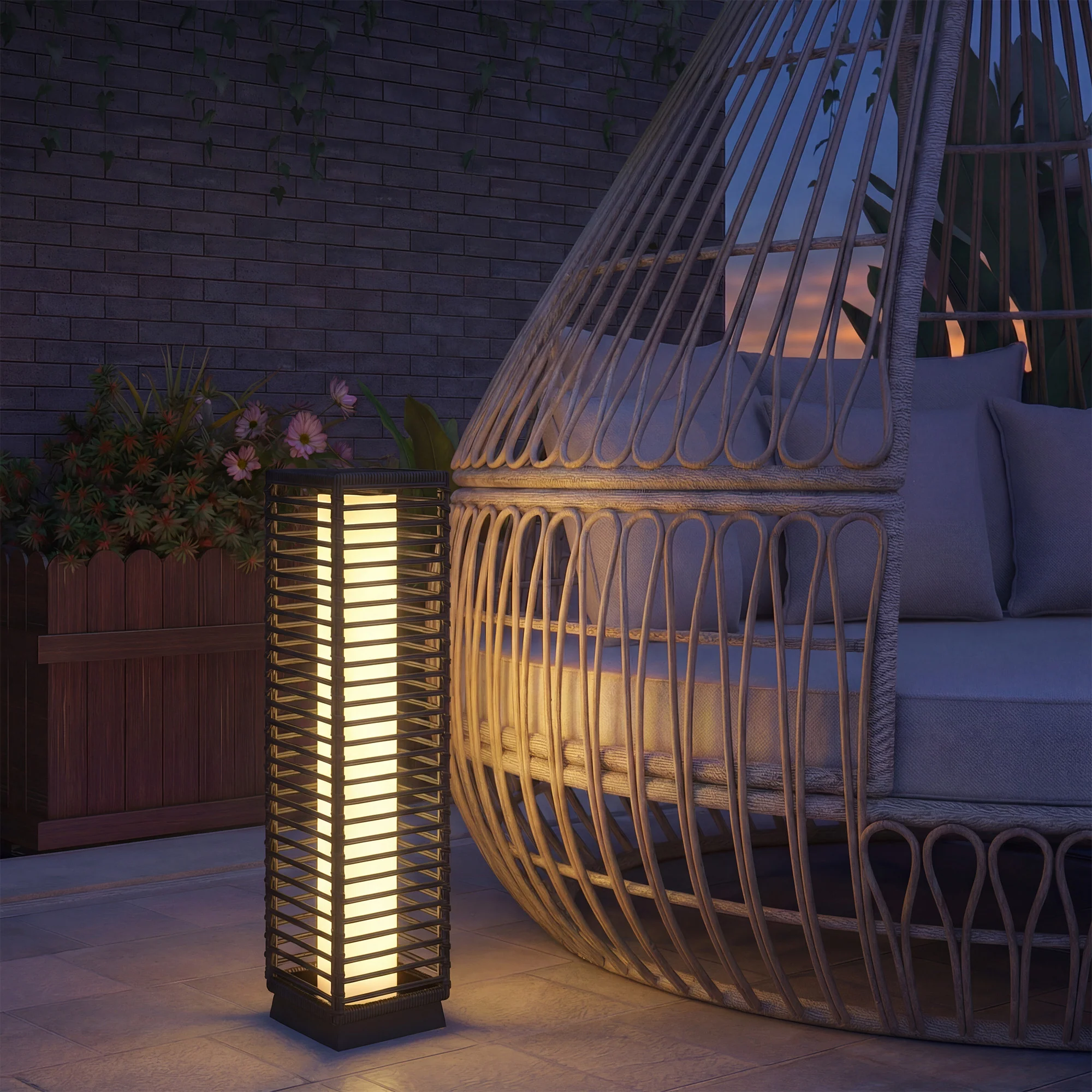 Outsunny Garden Rattan Lamp, 68 cm Solar Rattan Floor Lamp with Auto On/Off - Image 2
