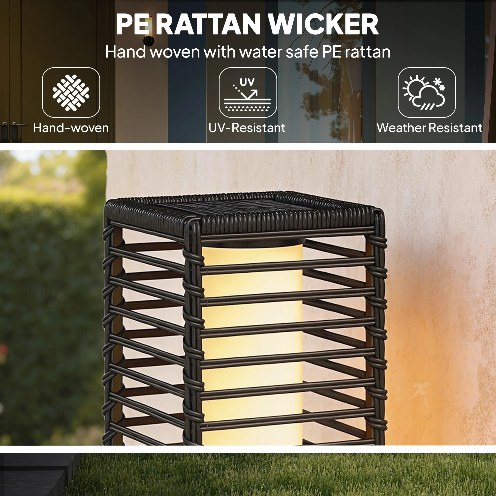 Outsunny Garden Rattan Lamp, 68 cm Solar Rattan Floor Lamp with Auto On/Off - Image 6