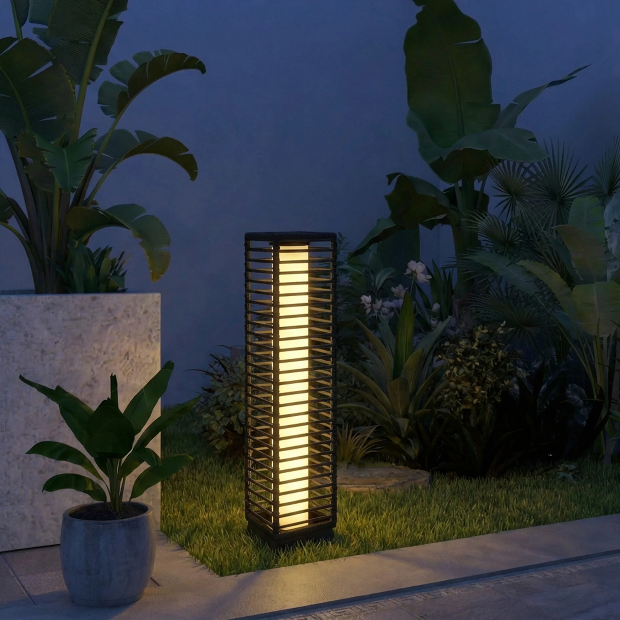 Outsunny Garden Rattan Lamp, 68 cm Solar Rattan Floor Lamp with Auto On/Off - Image 9