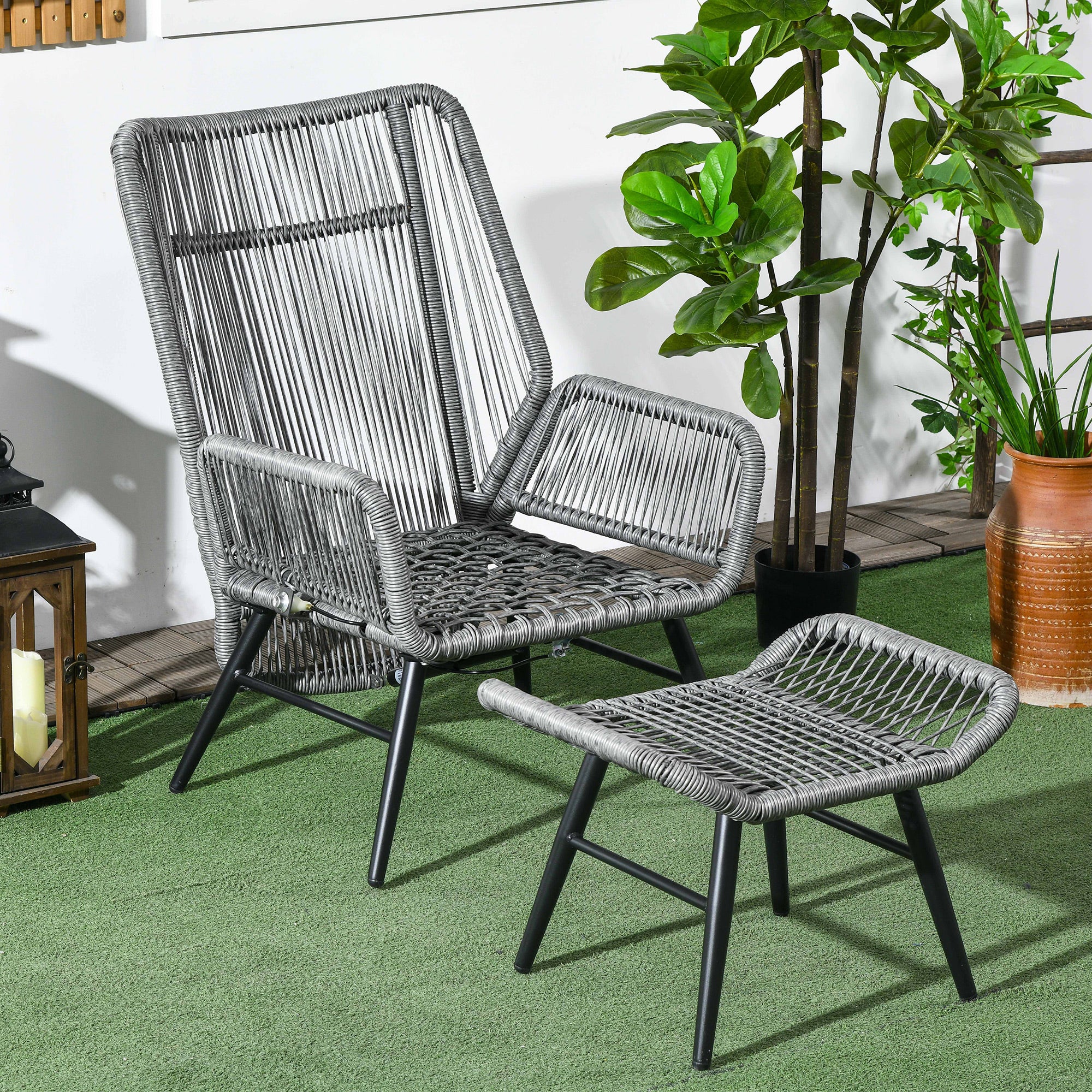 Outsunny Garden Rattan Leisure Chair Set with Adjustable Backrest, Grey - Image 7