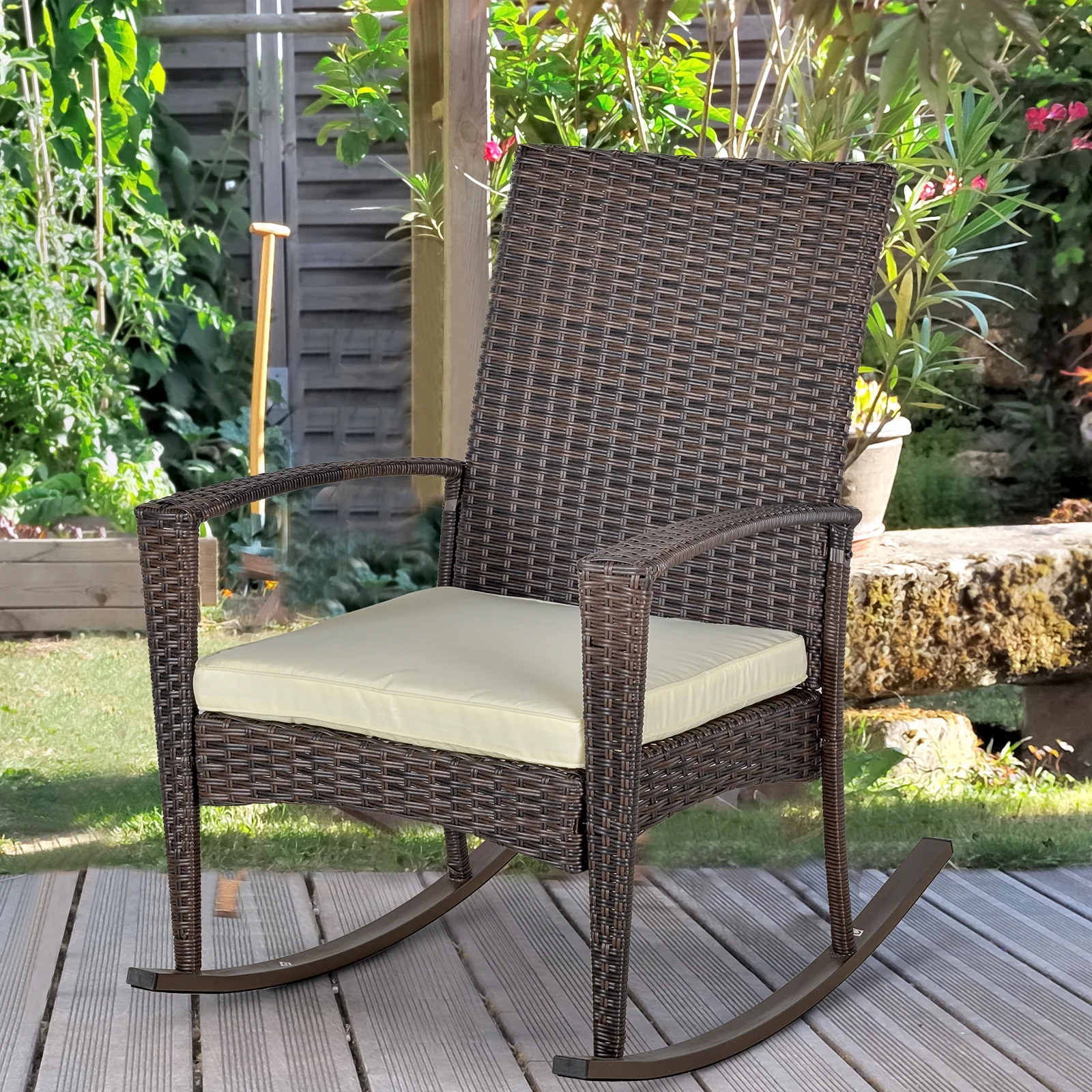 Outsunny Garden Rattan Rocking Chair, Bistro Recliner Rocker Furniture Seater - Image 2