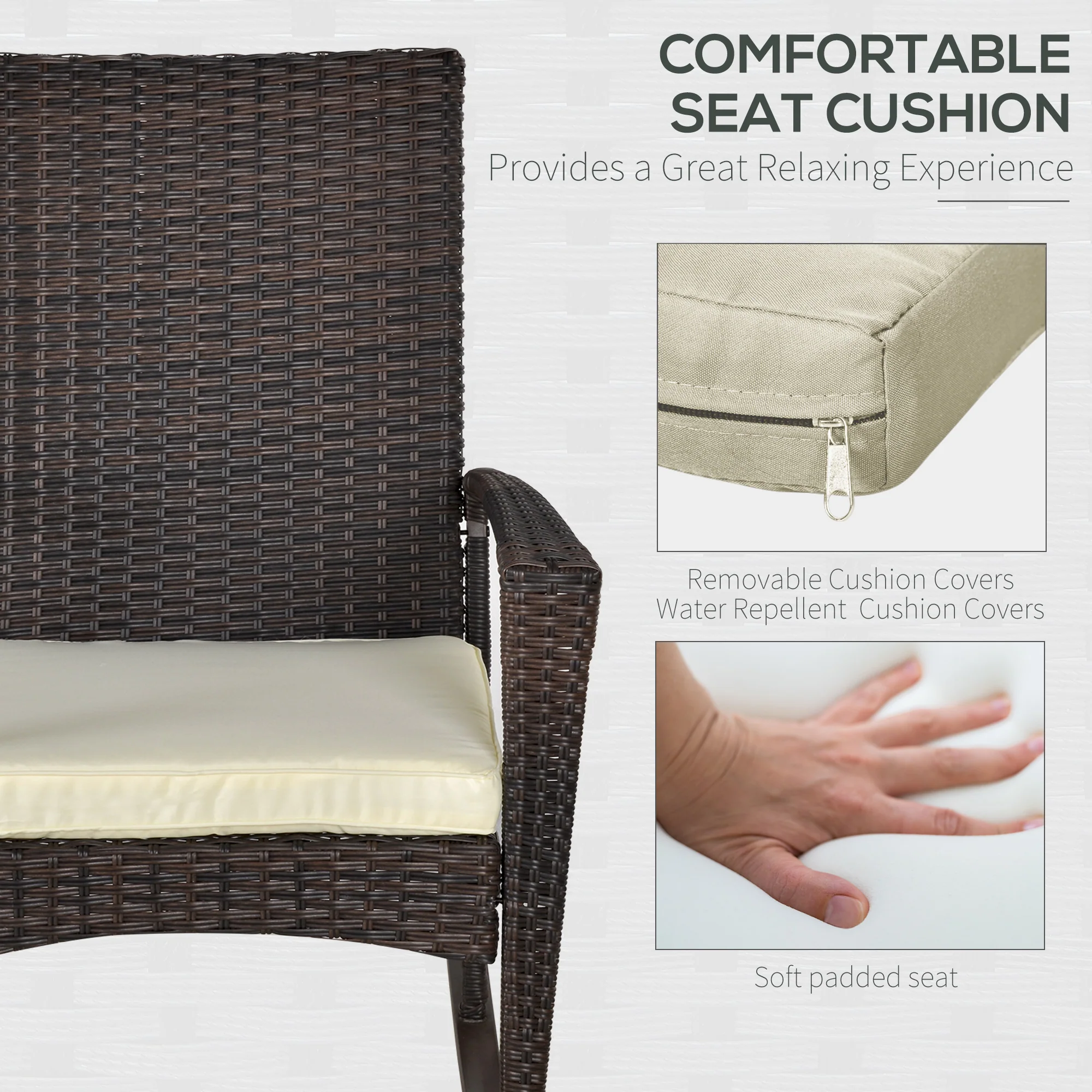 Outsunny Garden Rattan Rocking Chair, Bistro Recliner Rocker Furniture Seater - Image 4