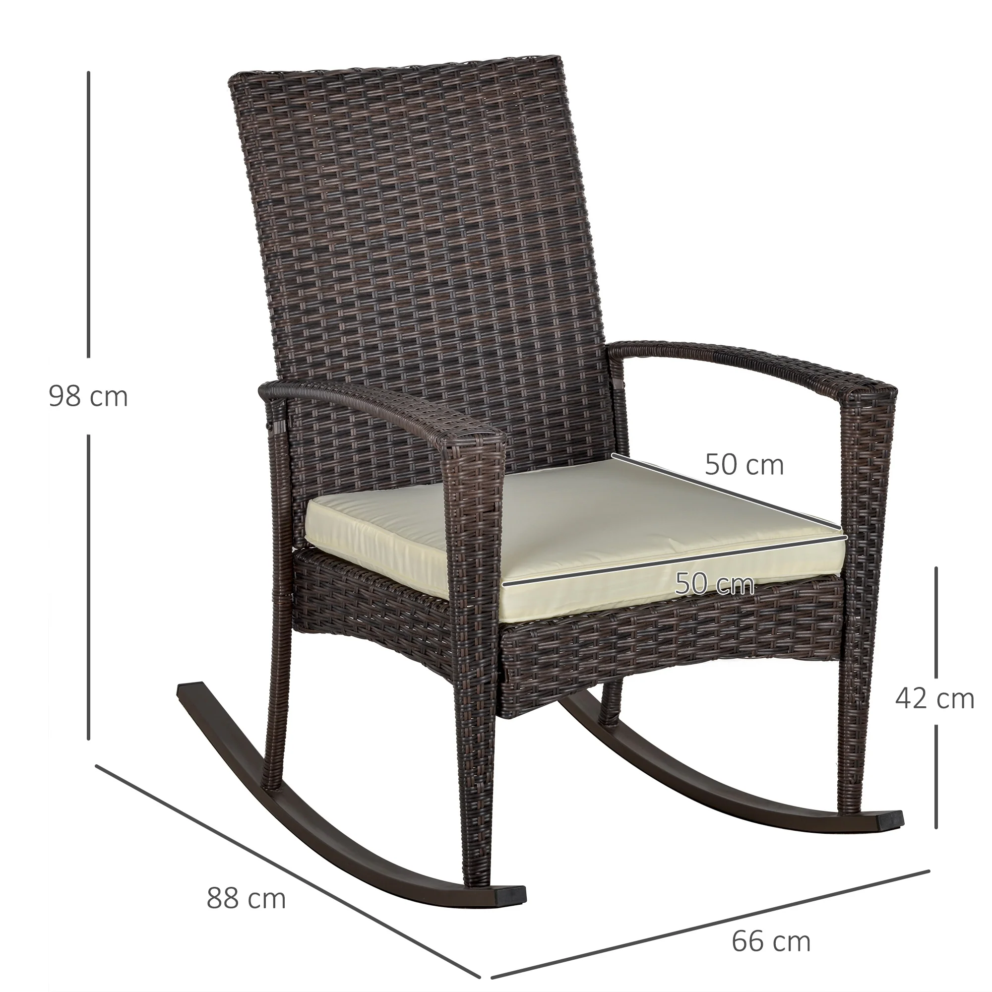 Outsunny Garden Rattan Rocking Chair, Bistro Recliner Rocker Furniture Seater - Image 5