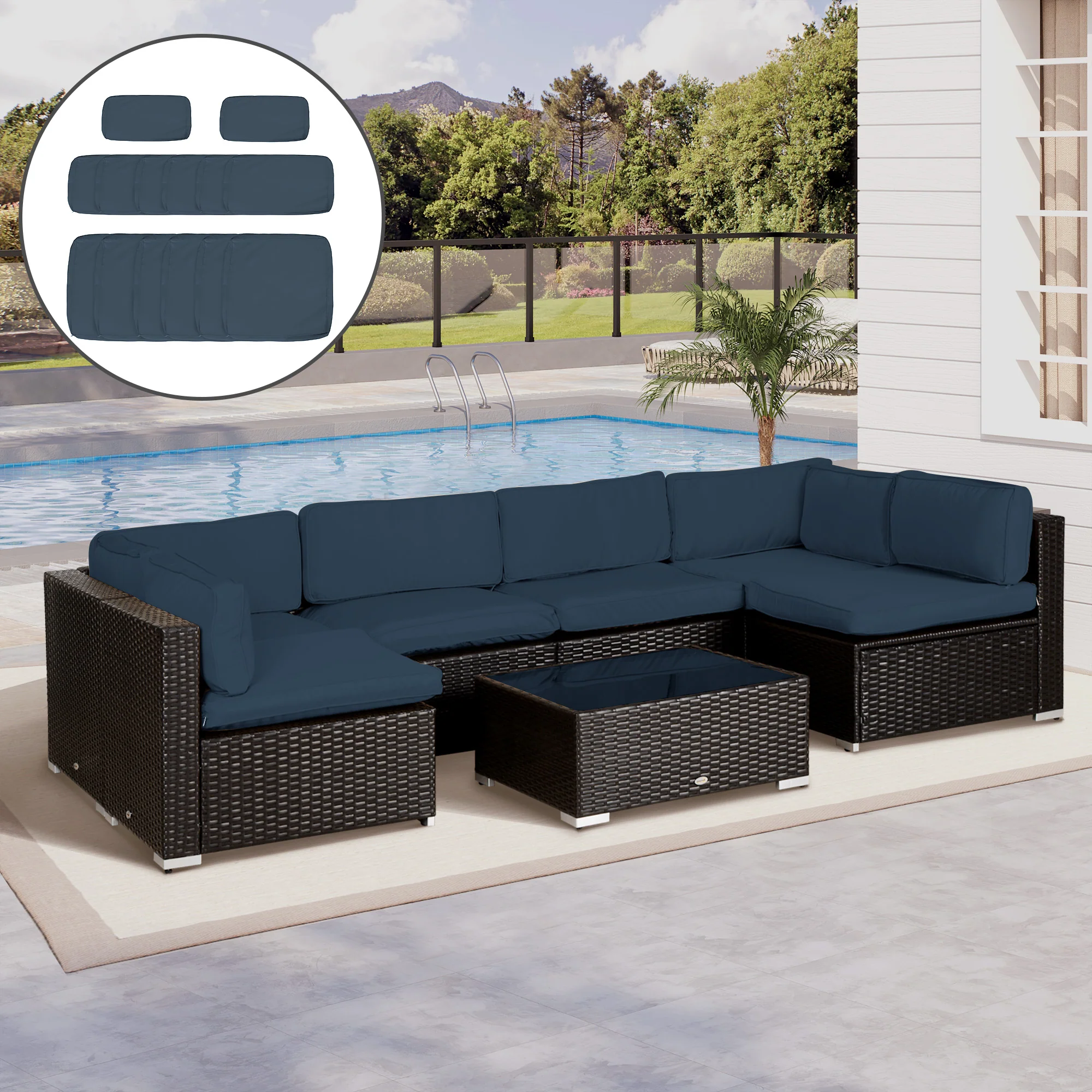 Outsunny Garden Rattan Sofa Set Polyester Cover Replacement No Cushion - Image 11
