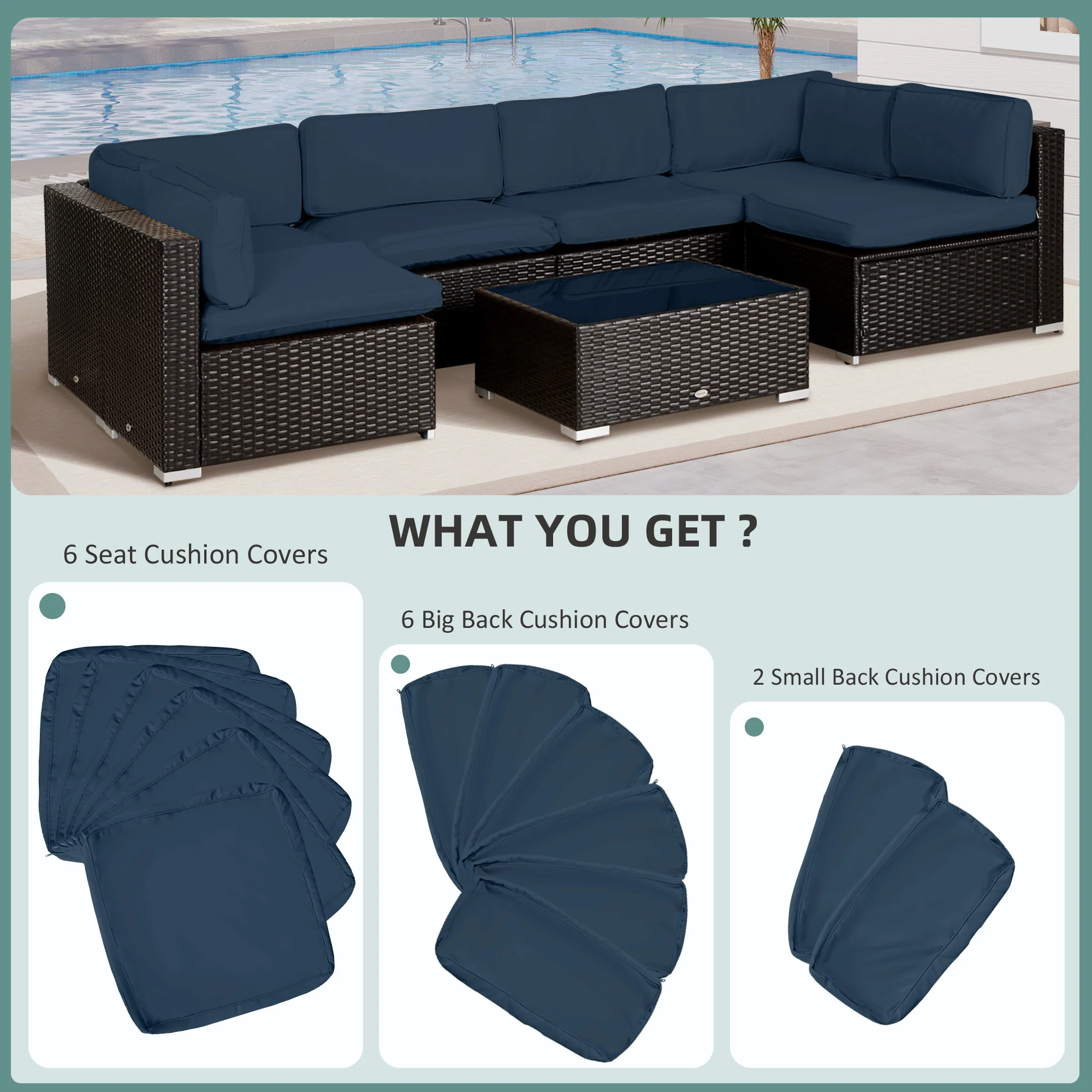 Outsunny Garden Rattan Sofa Set Polyester Cover Replacement No Cushion - Image 12