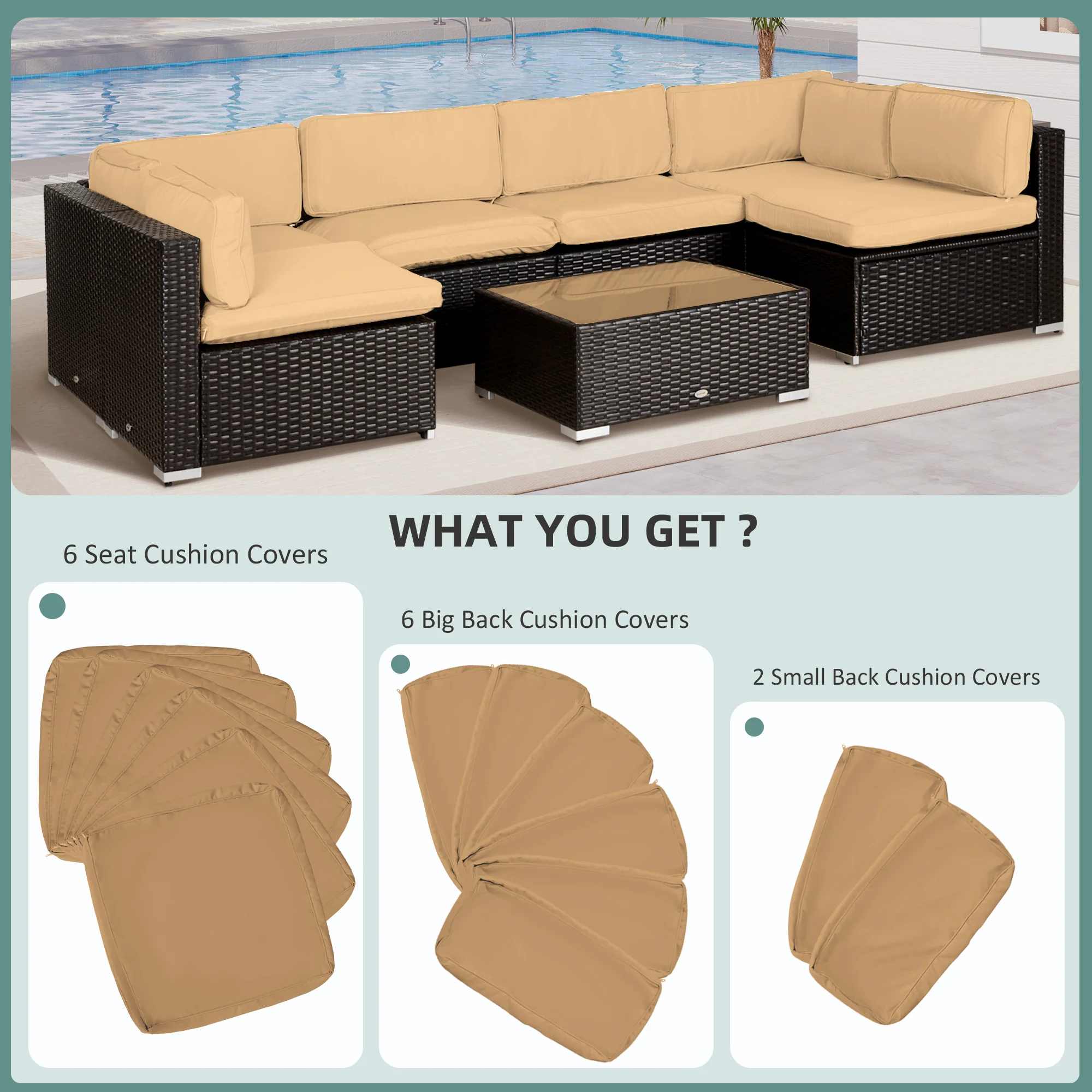 Outsunny Garden Rattan Sofa Set Polyester Cover Replacement No Cushion - Image 3