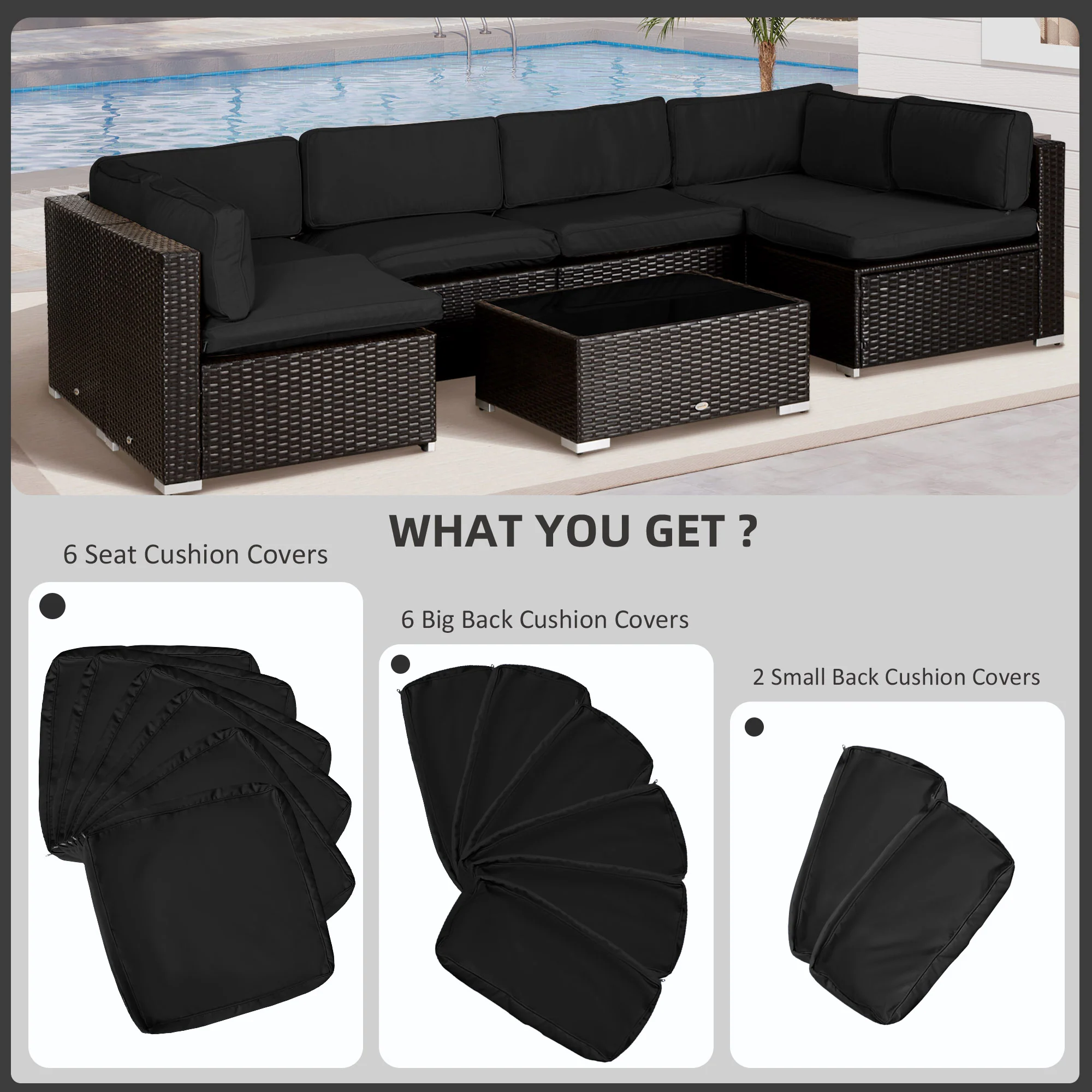 Outsunny Garden Rattan Sofa Set Polyester Cover Replacement No Cushion Black - Image 3