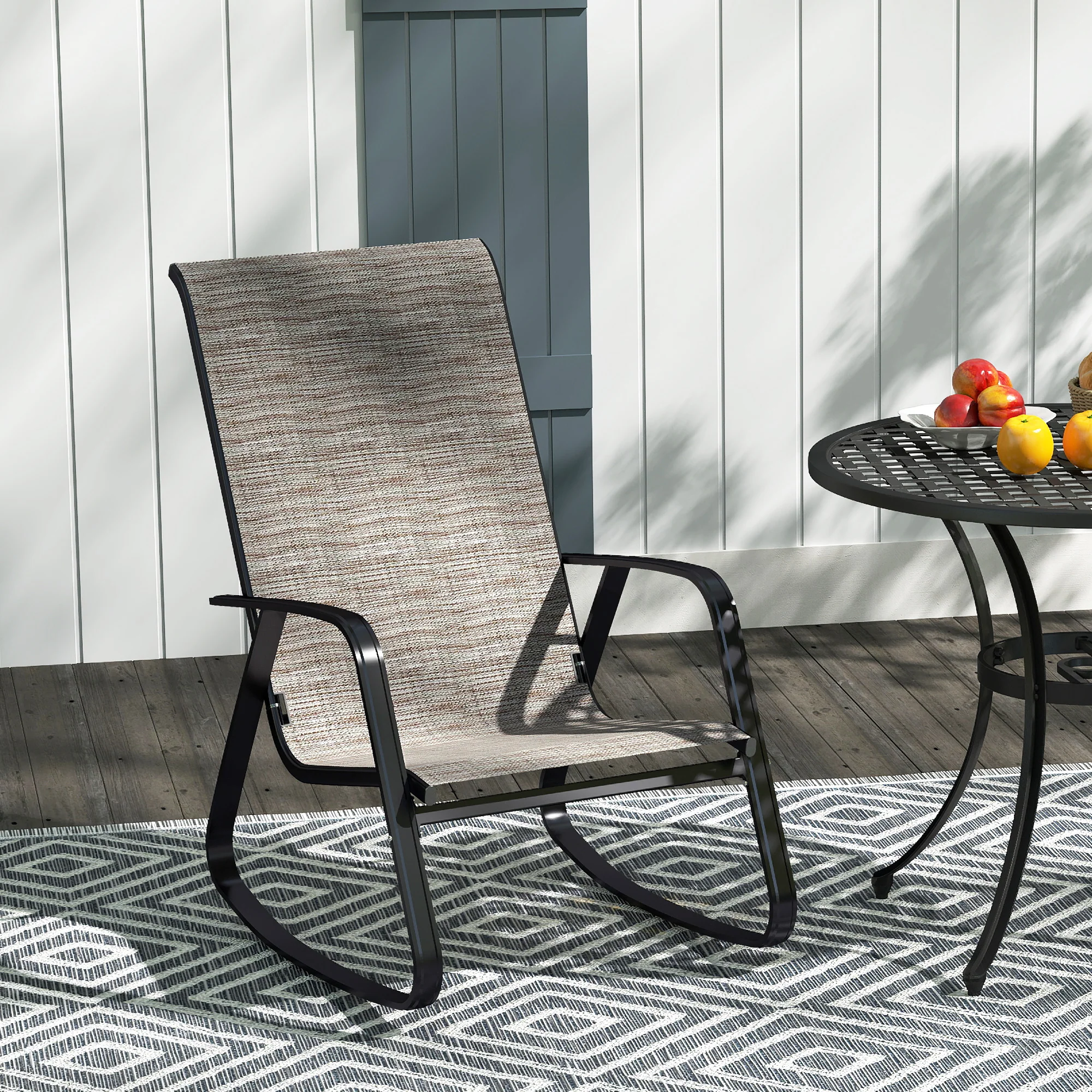 Outsunny Garden Rocking Chair With Armrests, High Back - Image 11