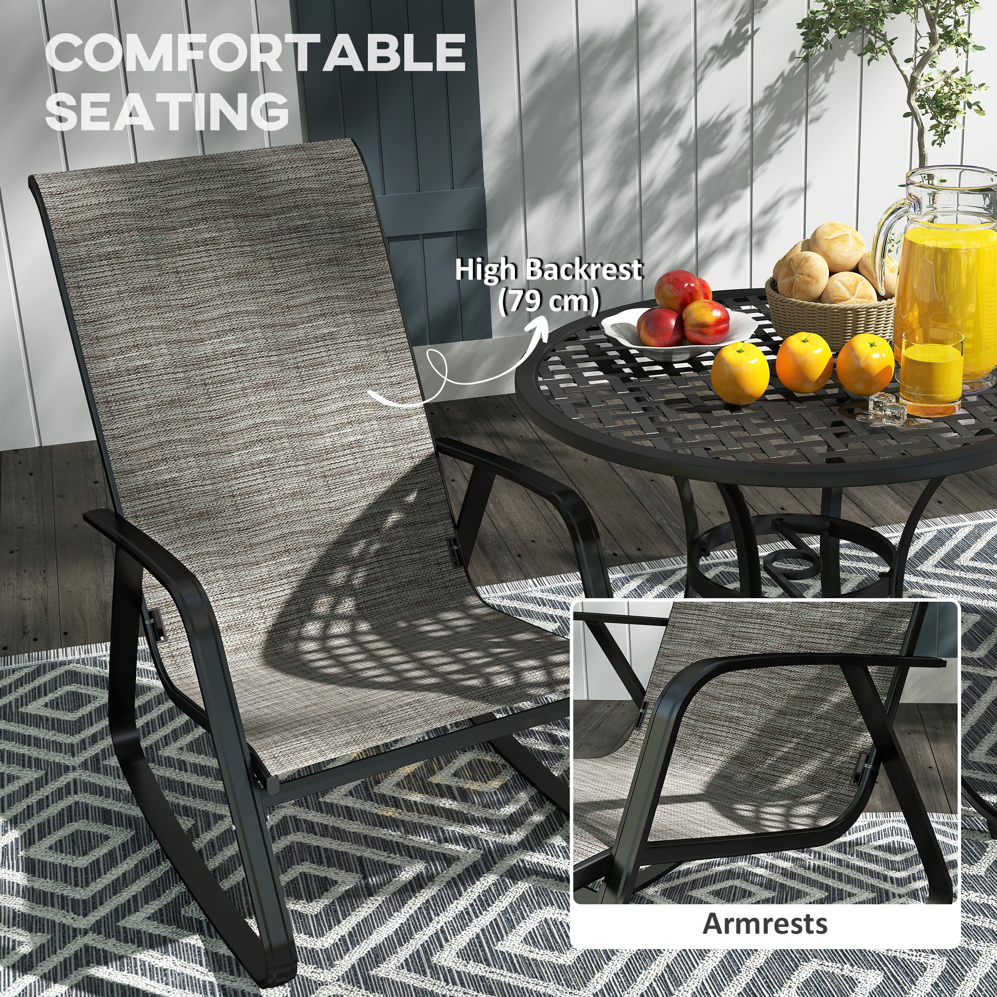 Outsunny Garden Rocking Chair With Armrests, High Back - Image 13
