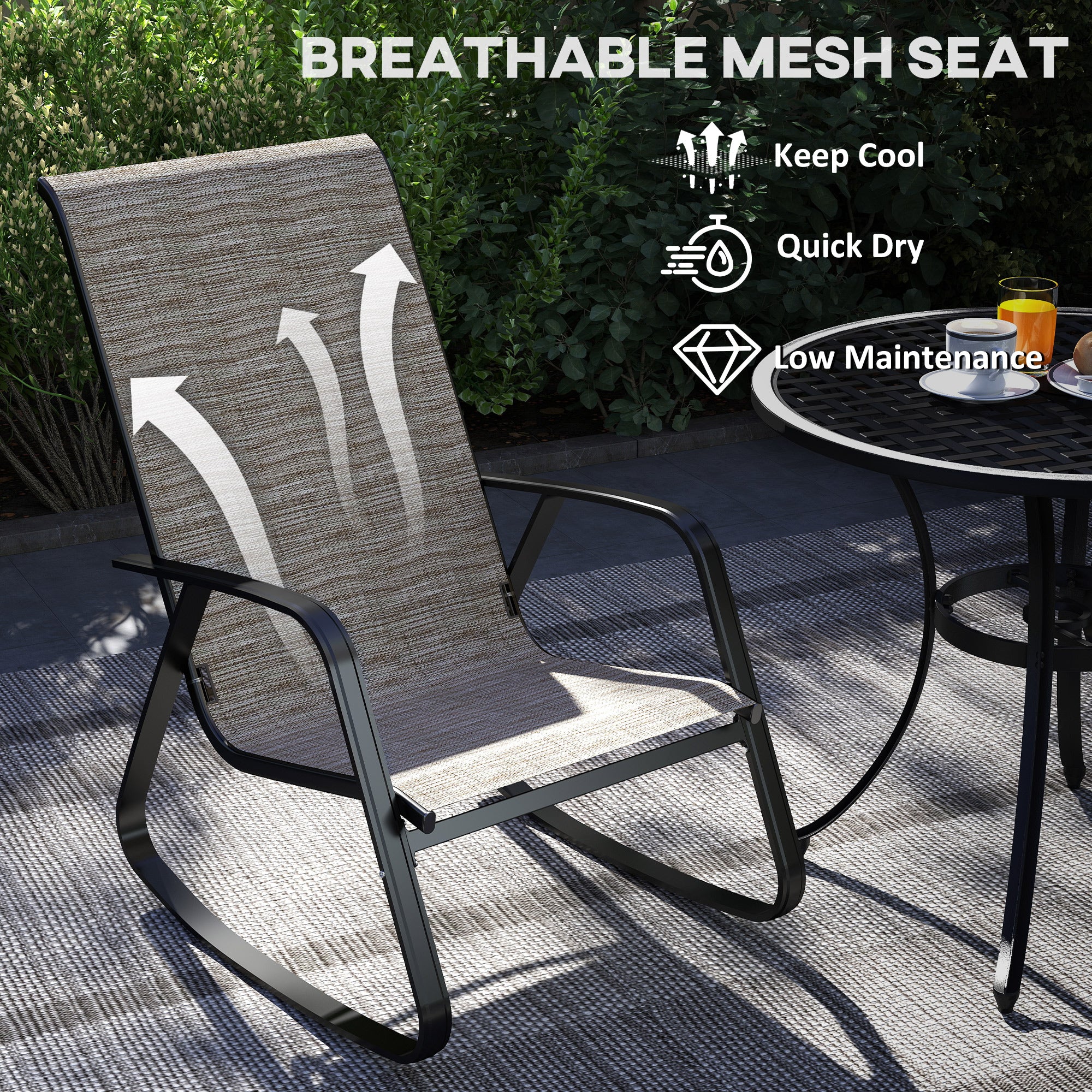 Outsunny Garden Rocking Chair With Armrests, High Back - Image 15