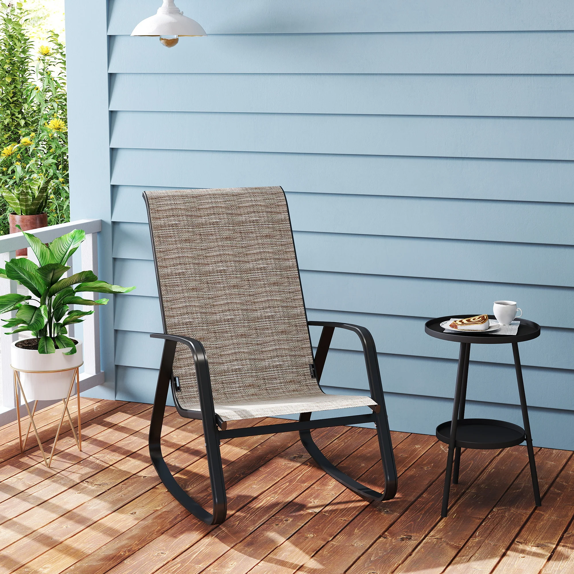 Outsunny Garden Rocking Chair With Armrests, High Back - Image 17