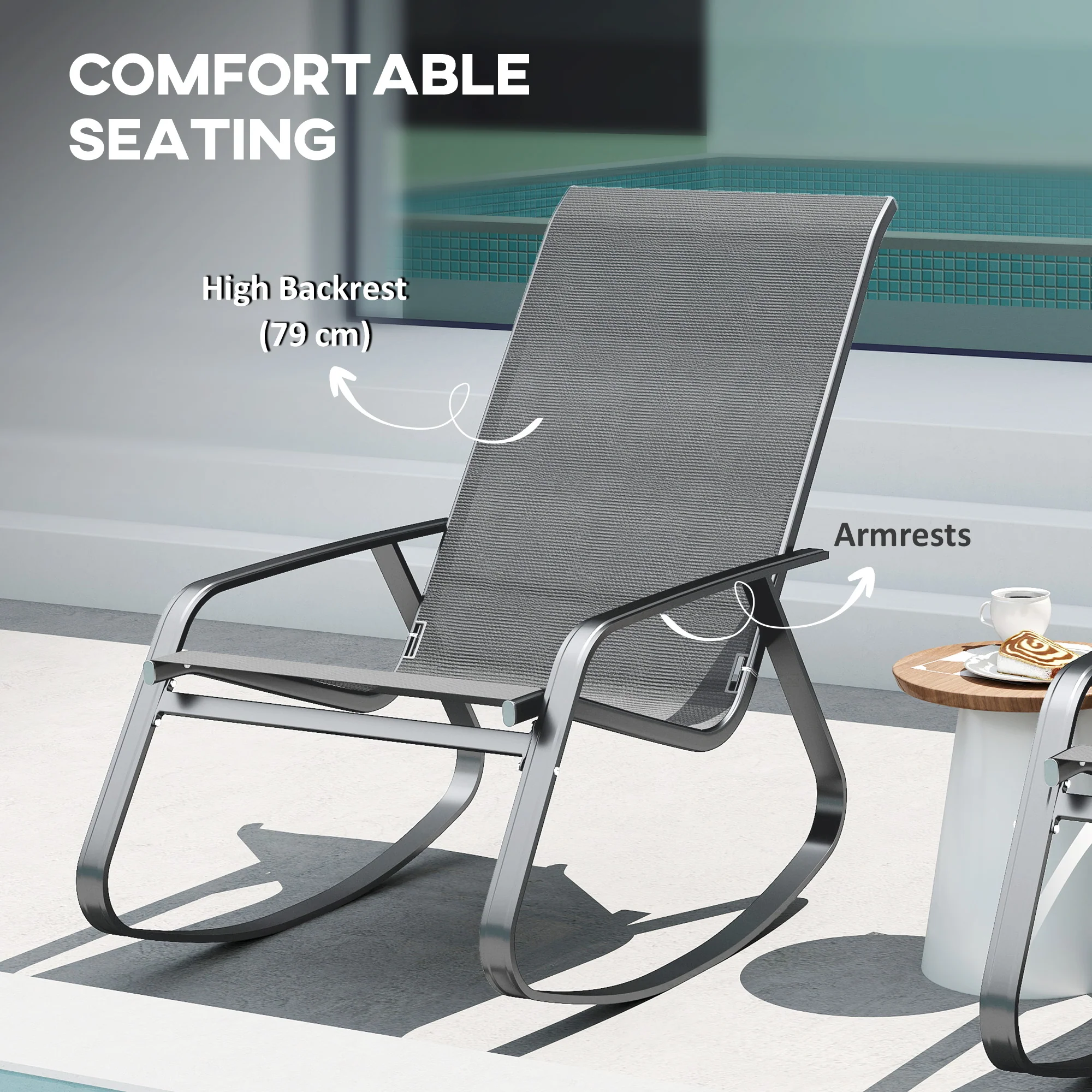 Outsunny Garden Rocking Chair With Armrests, High Back - Image 4