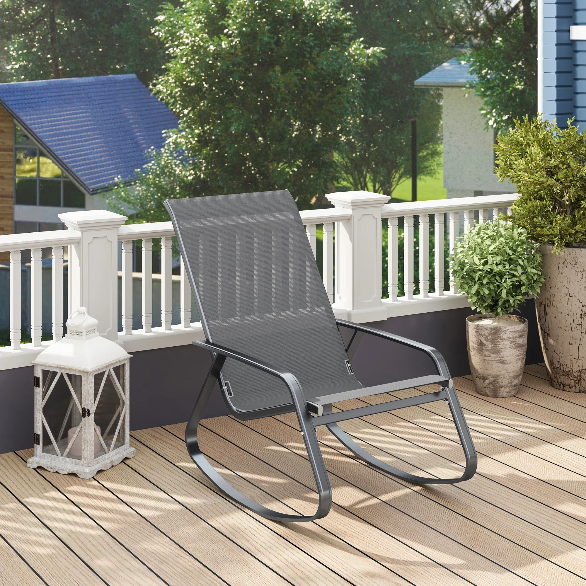 Outsunny Garden Rocking Chair With Armrests, High Back - Image 8