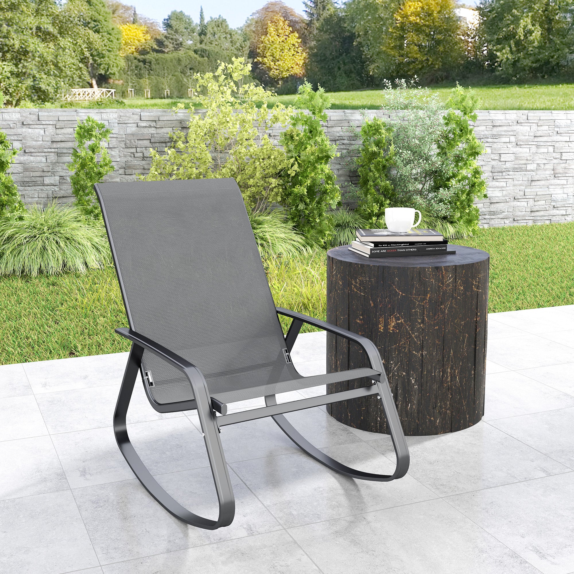 Outsunny Garden Rocking Chair With Armrests, High Back - Image 9