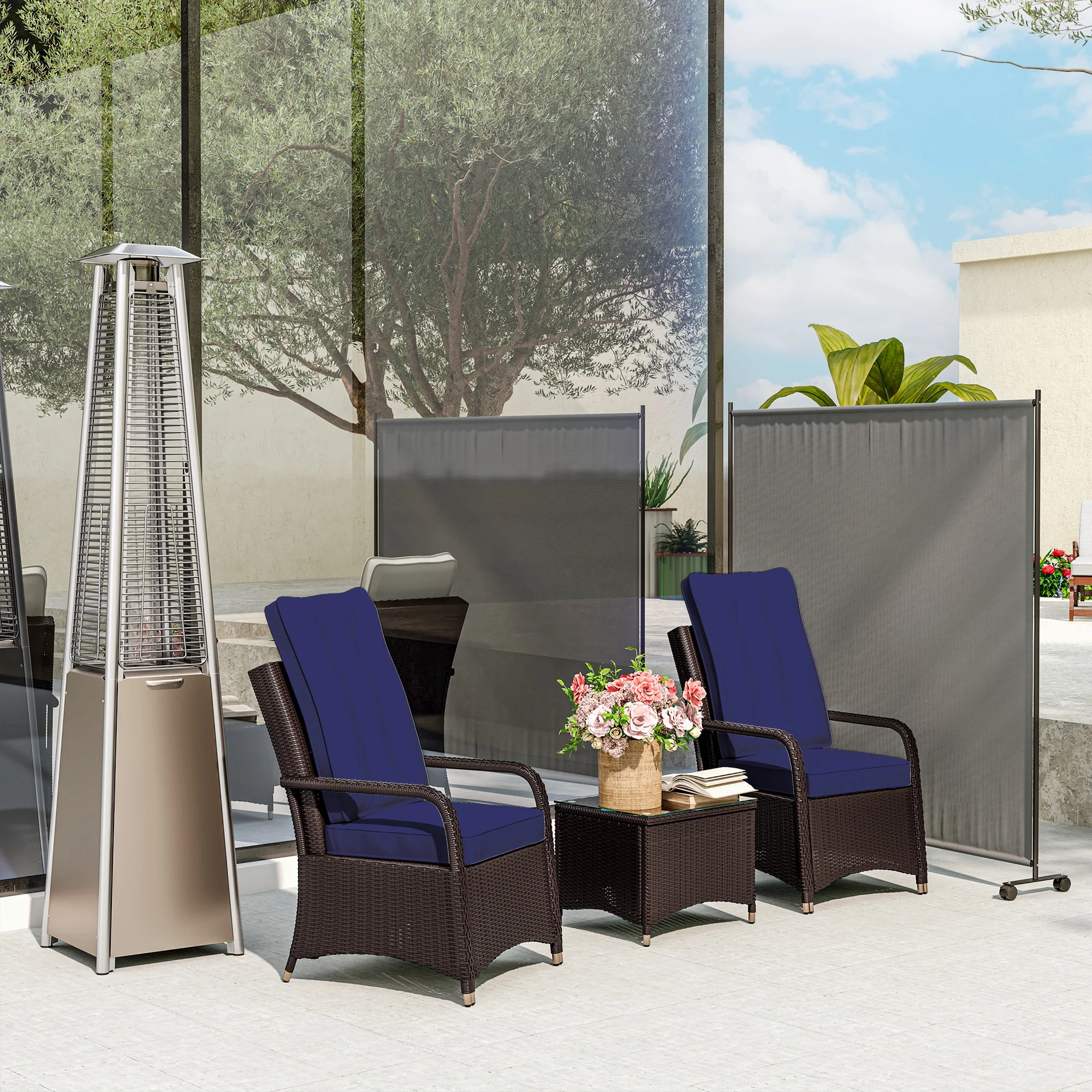 Outsunny Garden Screen with Wheels, 6ft Rolling Privacy Room Divider, Dark Grey - Image 7