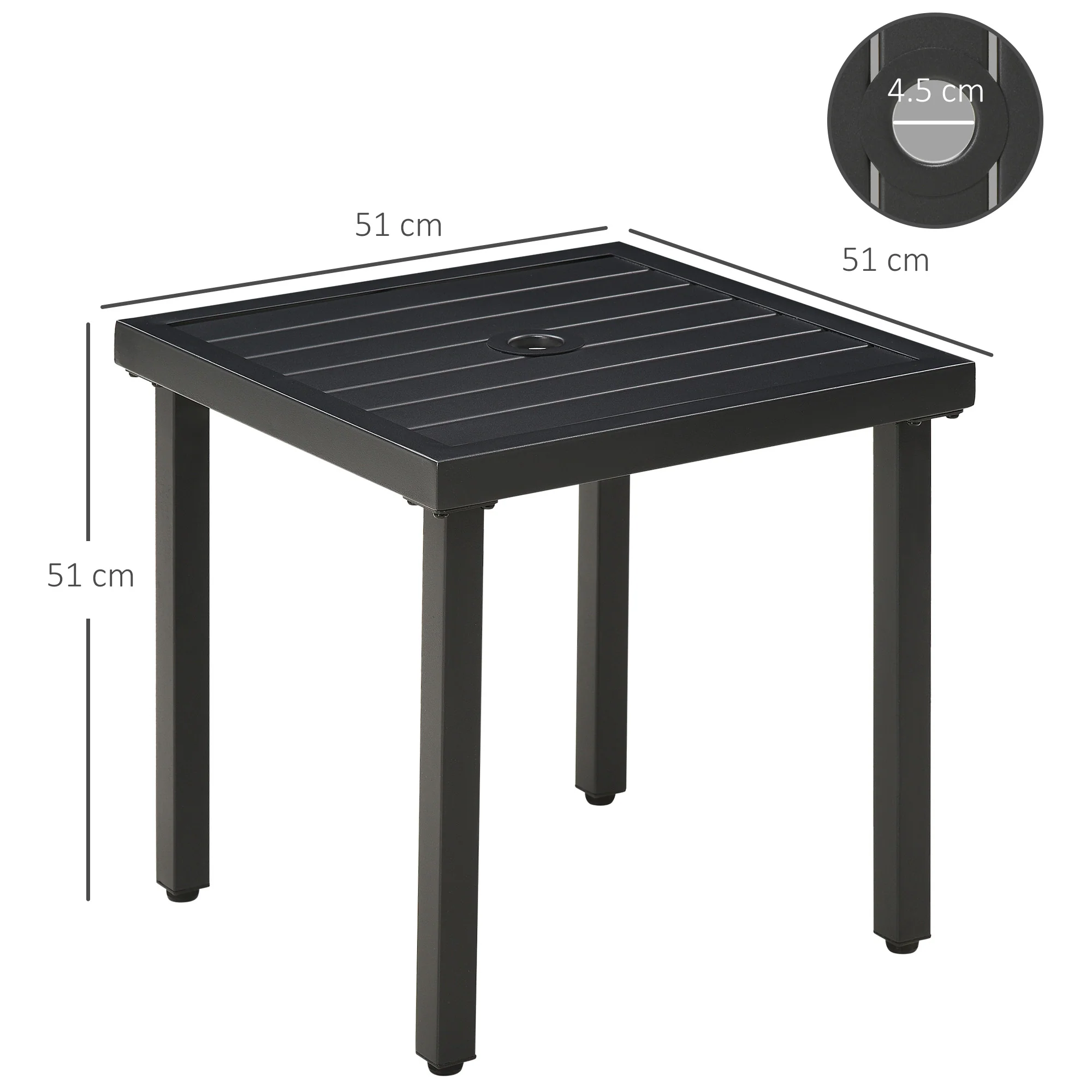 Outsunny Garden Side Table Coffee Table with Umbrella Hole for Patio Balcony - Image 5