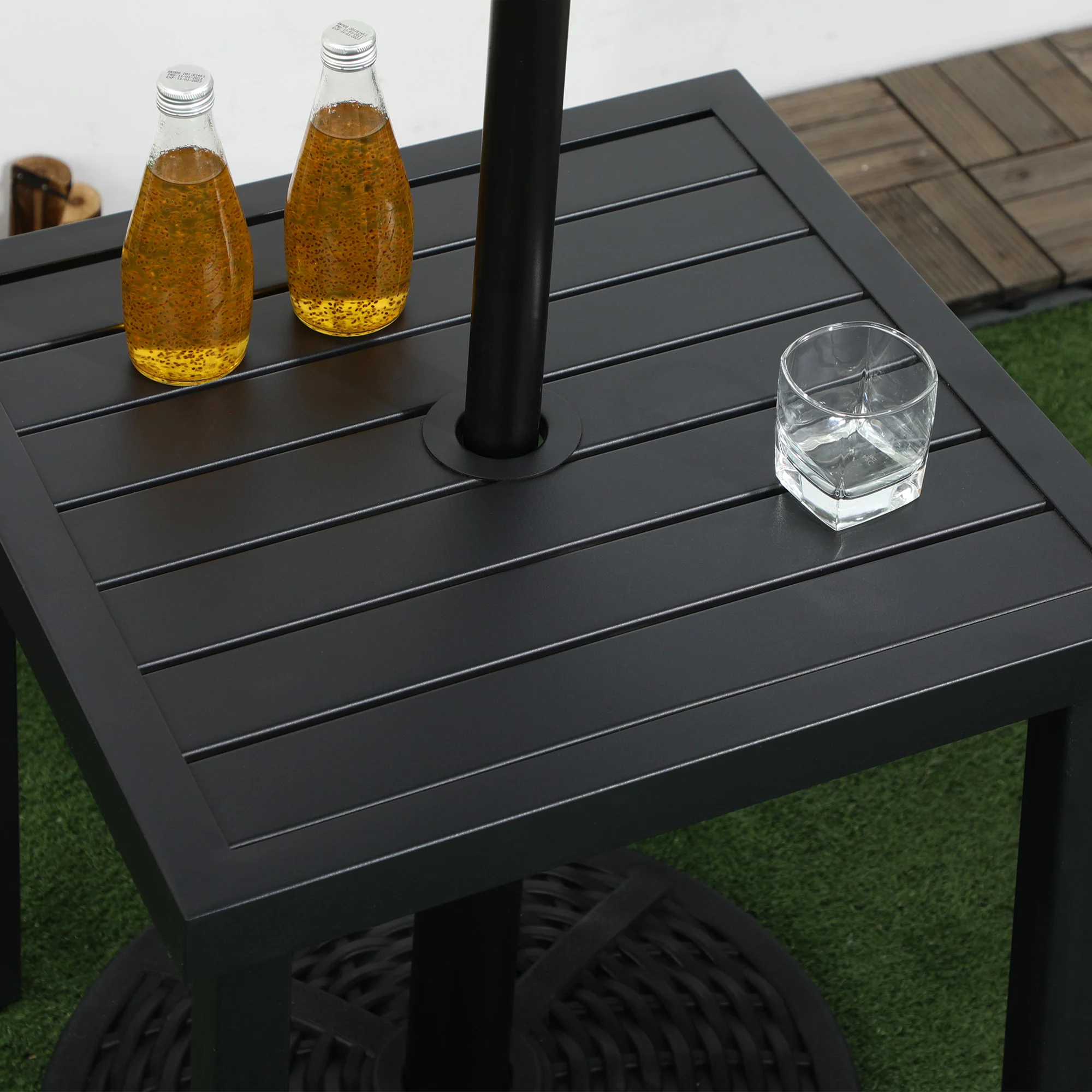Outsunny Garden Side Table Coffee Table with Umbrella Hole for Patio Balcony - Image 9
