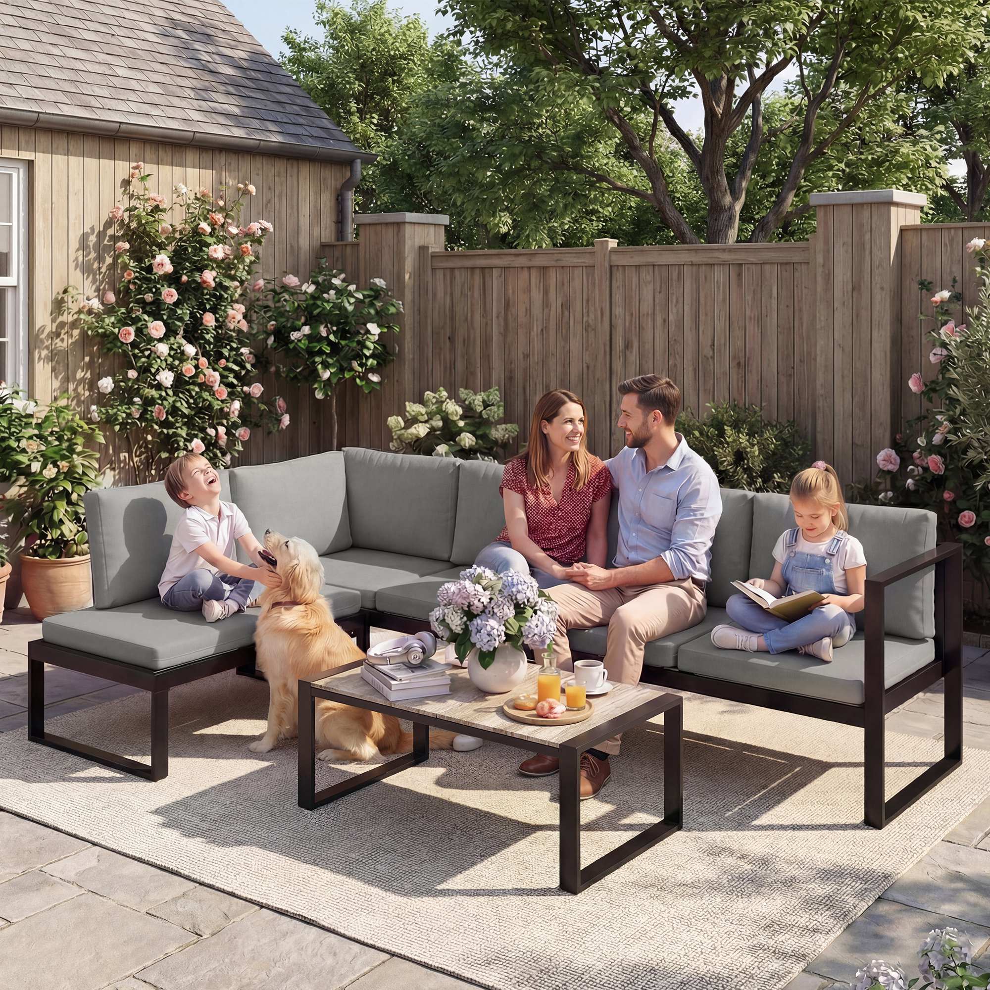 Outsunny Garden Sofa Set with 2 Loveseats, Armless Chair, Coffee Table - Image 7
