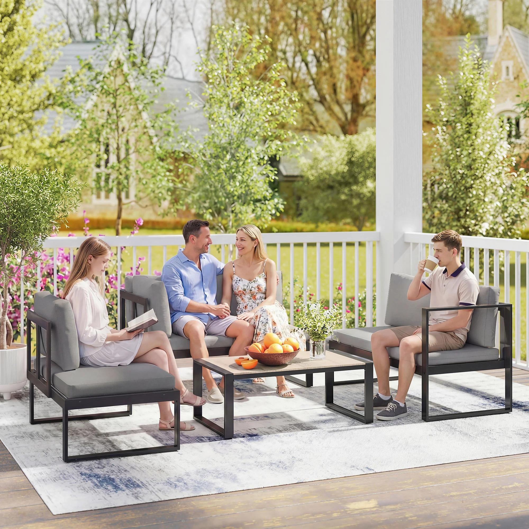 Outsunny Garden Sofa Set with 2 Loveseats, Armless Chair, Coffee Table - Image 8