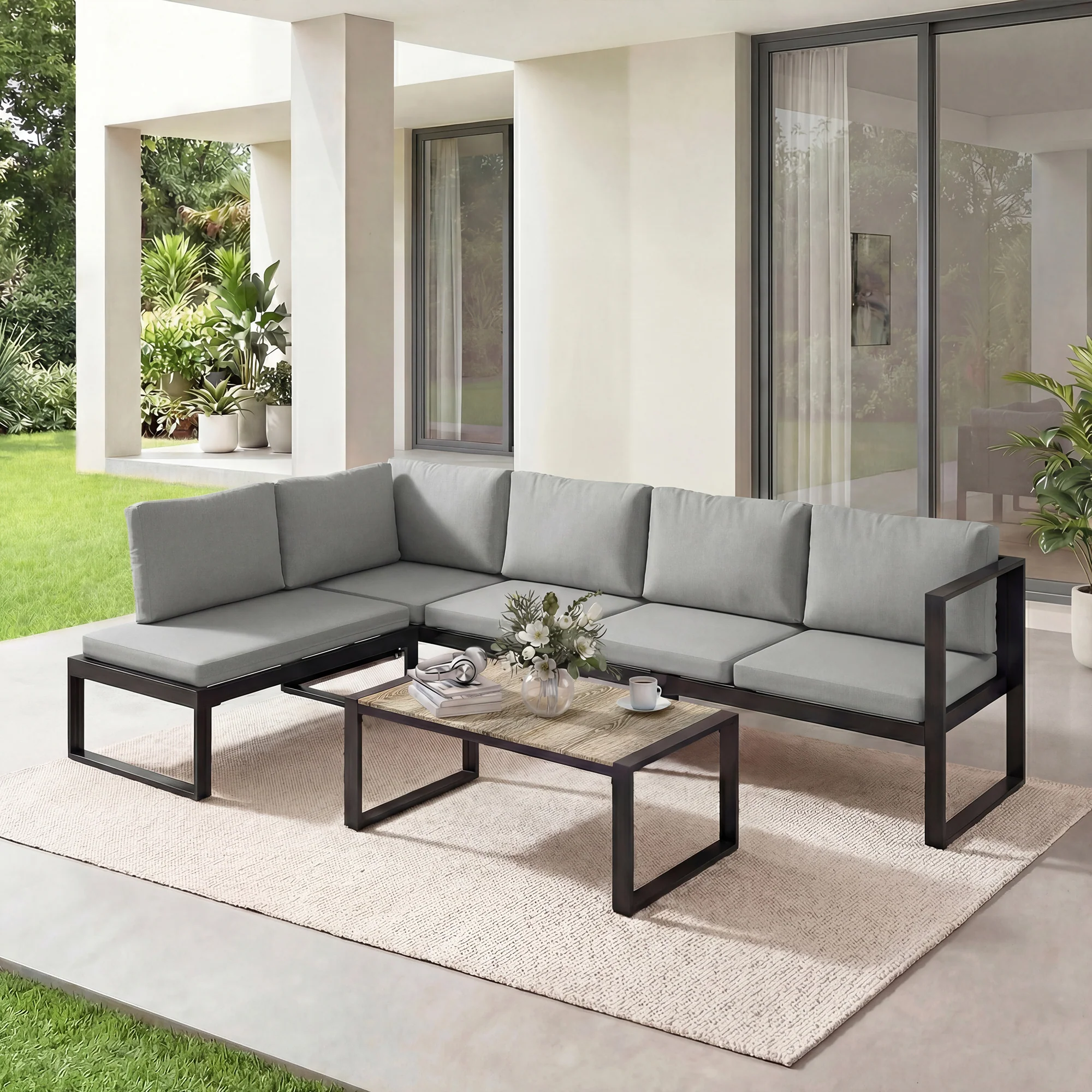 Outsunny Garden Sofa Set with 2 Loveseats, Armless Chair, Coffee Table - Image 9
