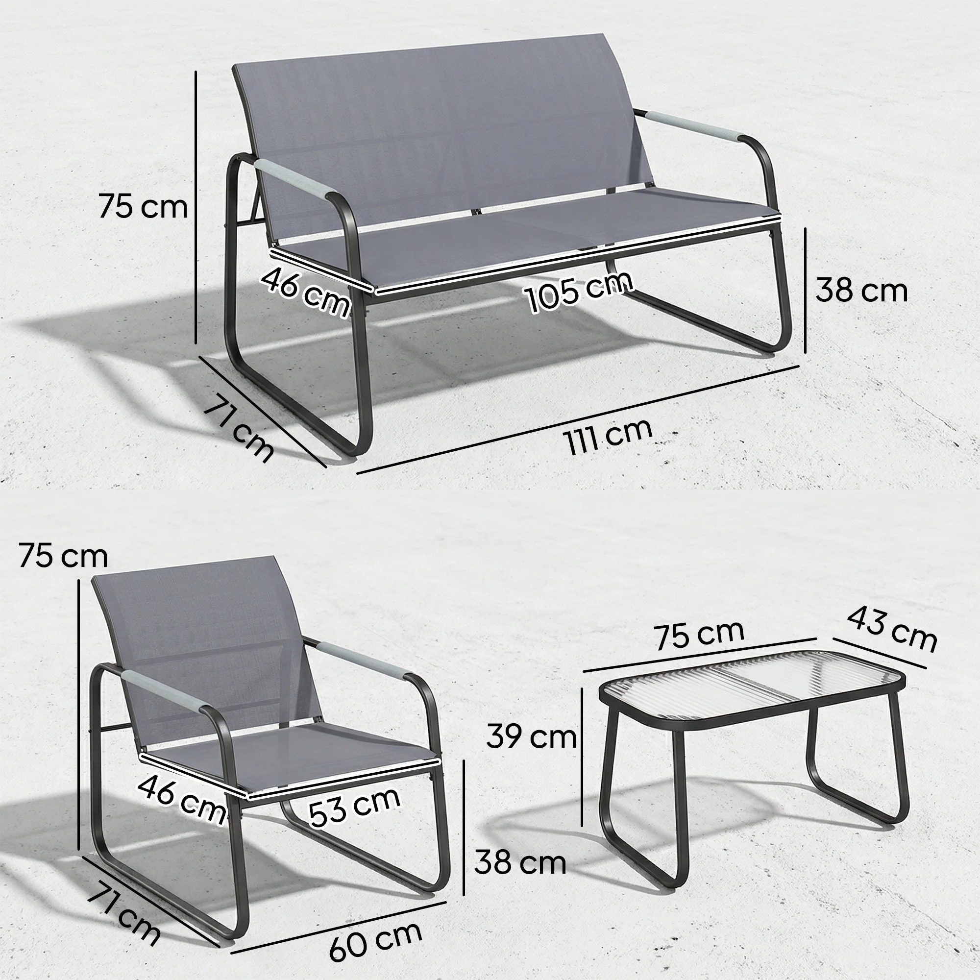 Outsunny Garden Sofa Set With Loveseat, 2 Armchairs, Tempered Glass Table - Image 3