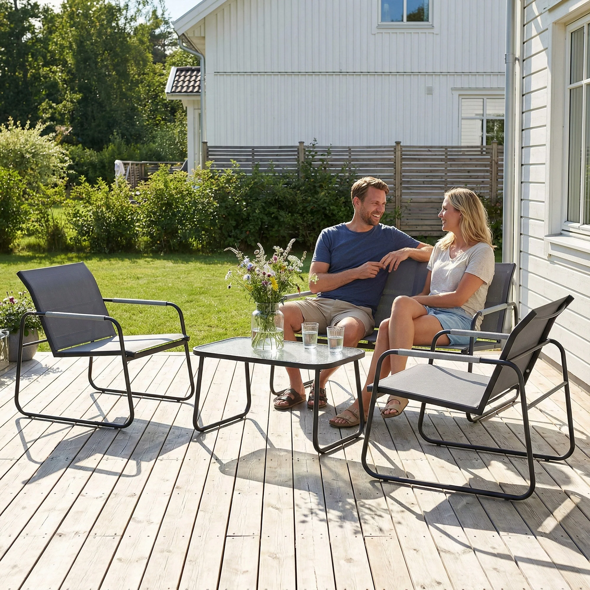Outsunny Garden Sofa Set With Loveseat, 2 Armchairs, Tempered Glass Table - Image 8