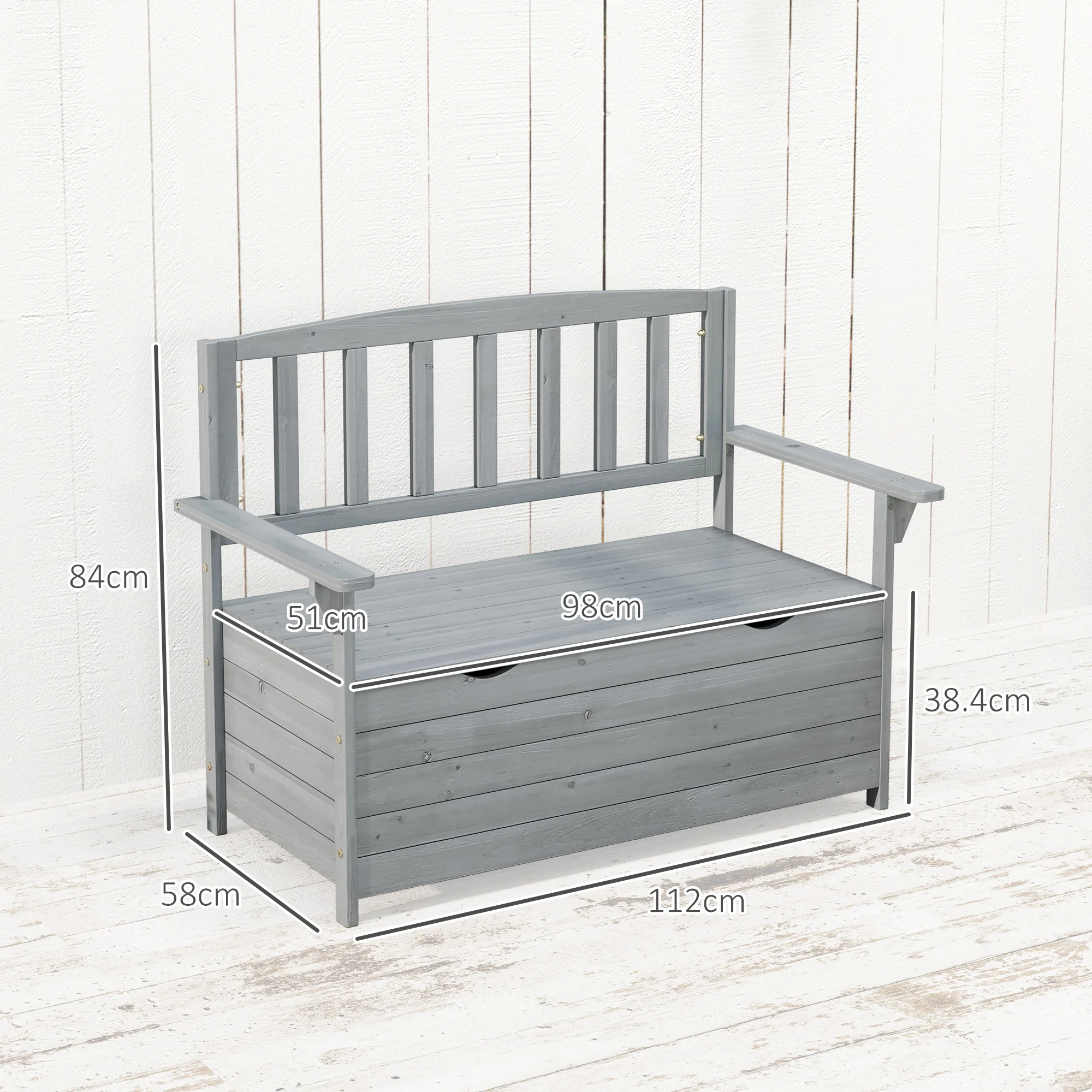 Outsunny Garden Storage Bench, 2 Seater Fir Wood Outdoor Bench, Dark Grey - Image 5