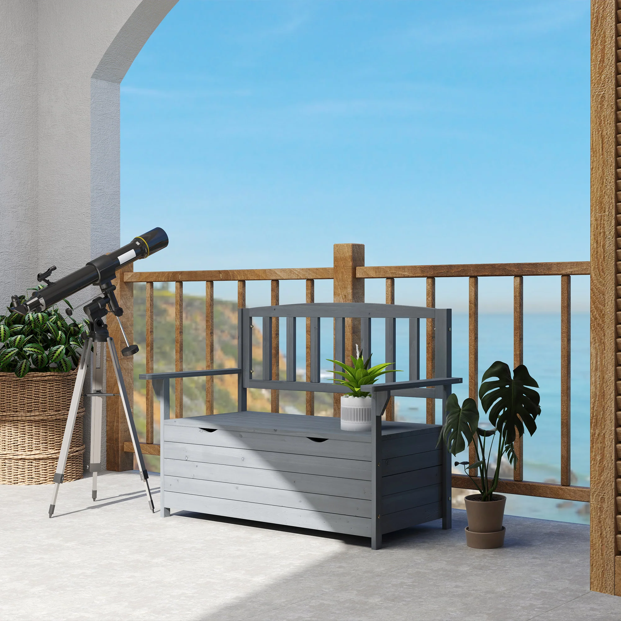 Outsunny Garden Storage Bench, 2 Seater Fir Wood Outdoor Bench, Dark Grey - Image 7