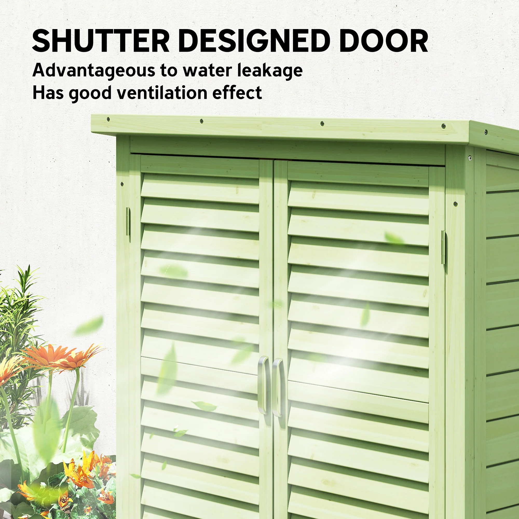 Outsunny Garden Storage Shed Solid Wood Garage Organisation W/ Doors, Green - Image 3