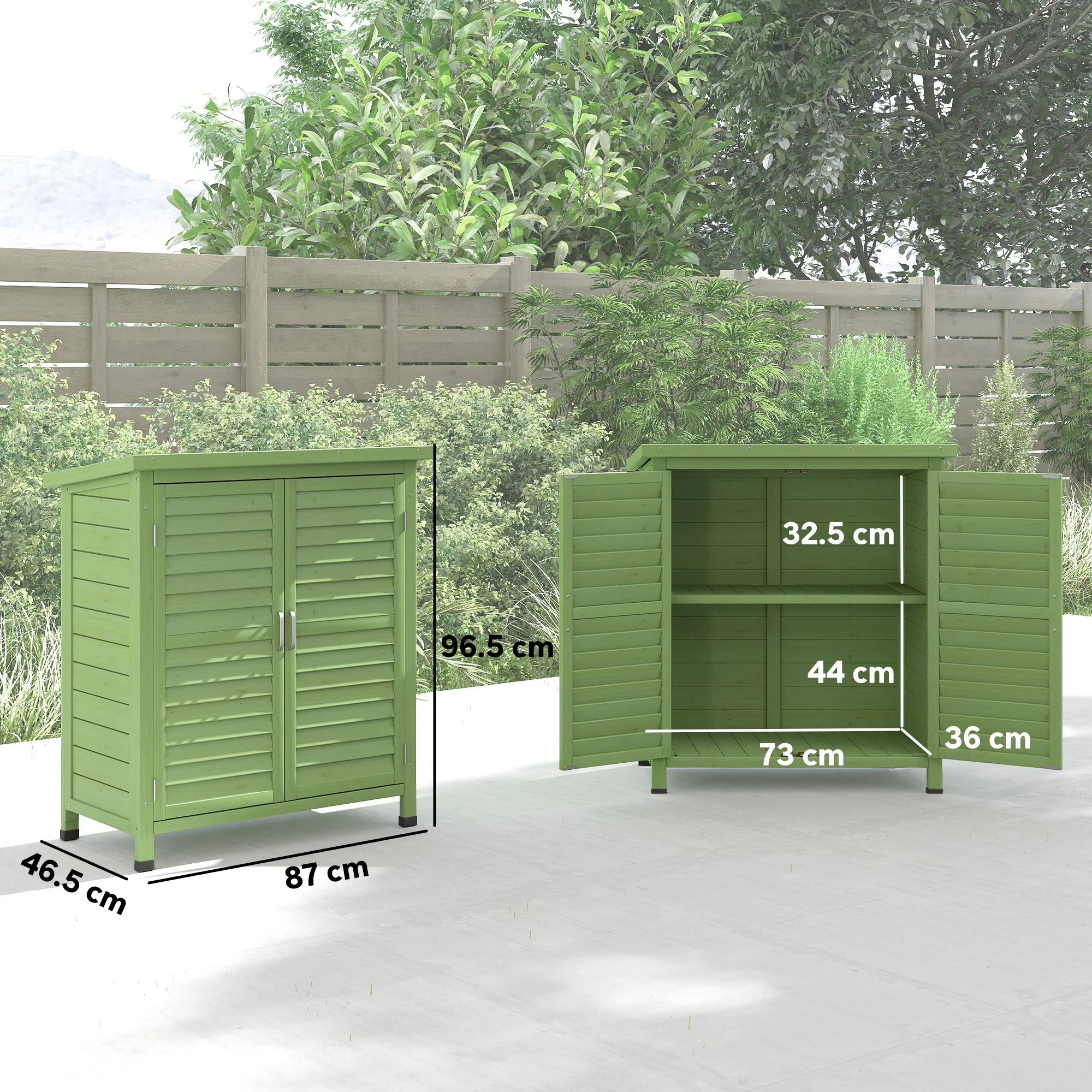 Outsunny Garden Storage Shed Solid Wood Garage Organisation W/ Doors, Green - Image 5