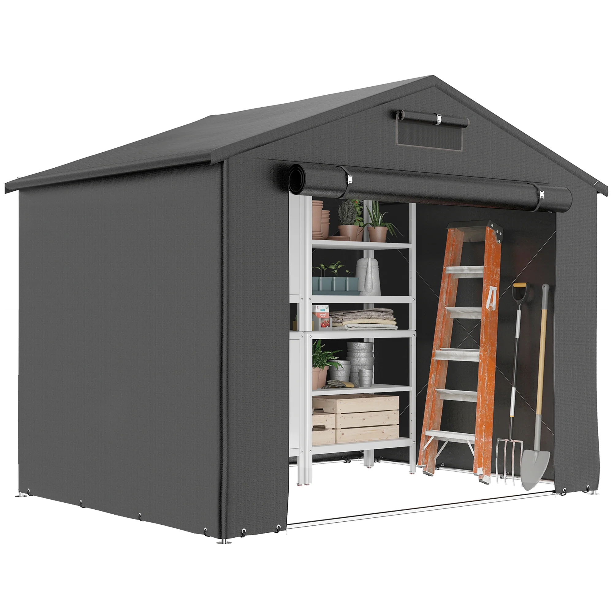 Outsunny Garden Storage Shed Tent Bike Tent, Dark Grey - Image 10